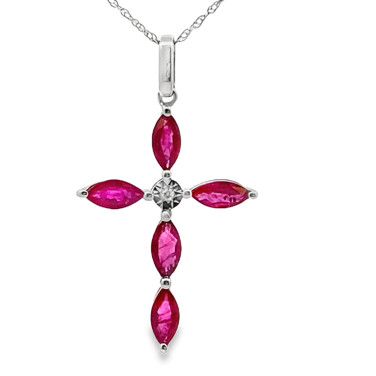 Ruby Diamond Cross Pendant in 10KT White Gold