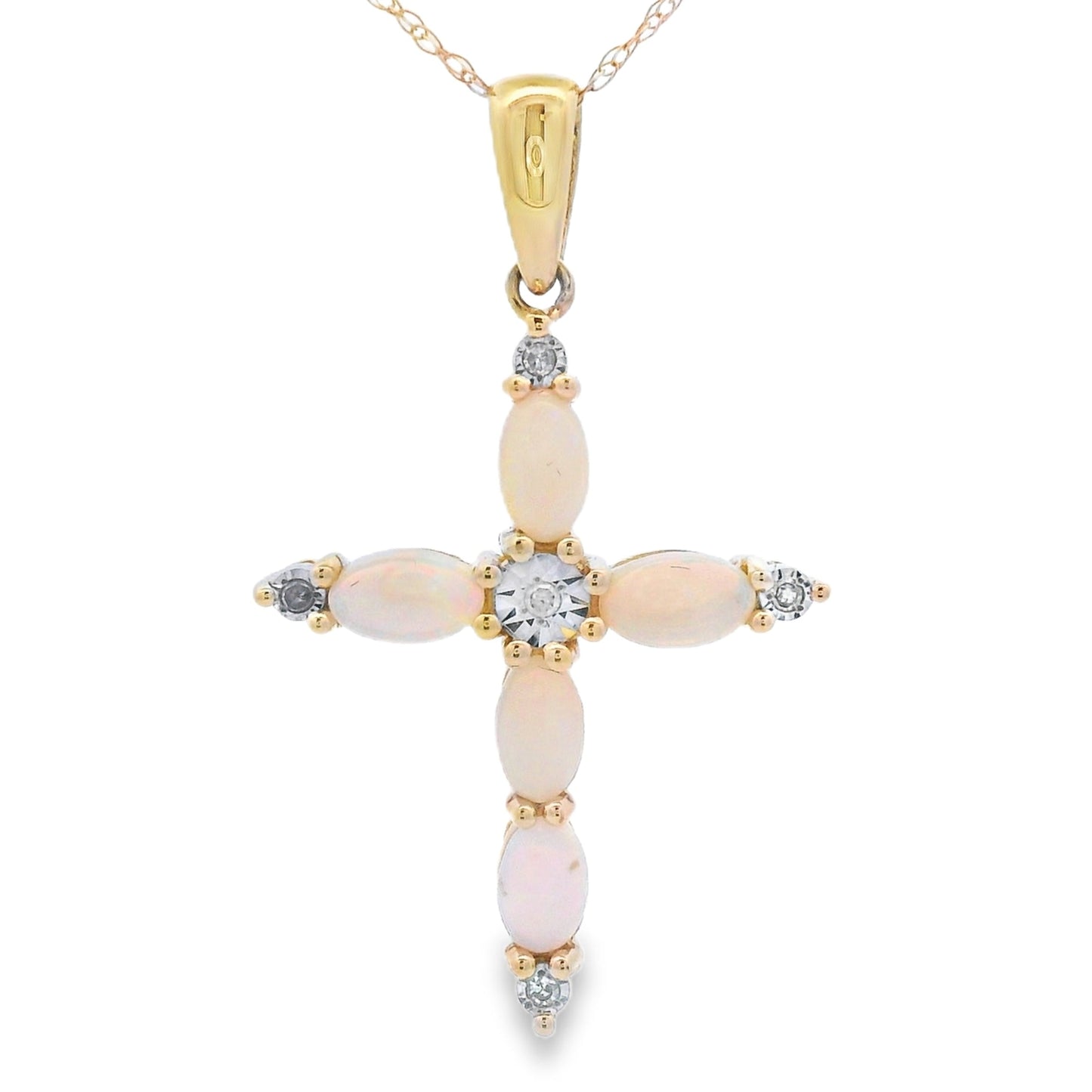 Opal Diamond Cross Pendant in 10KT Yellow Gold