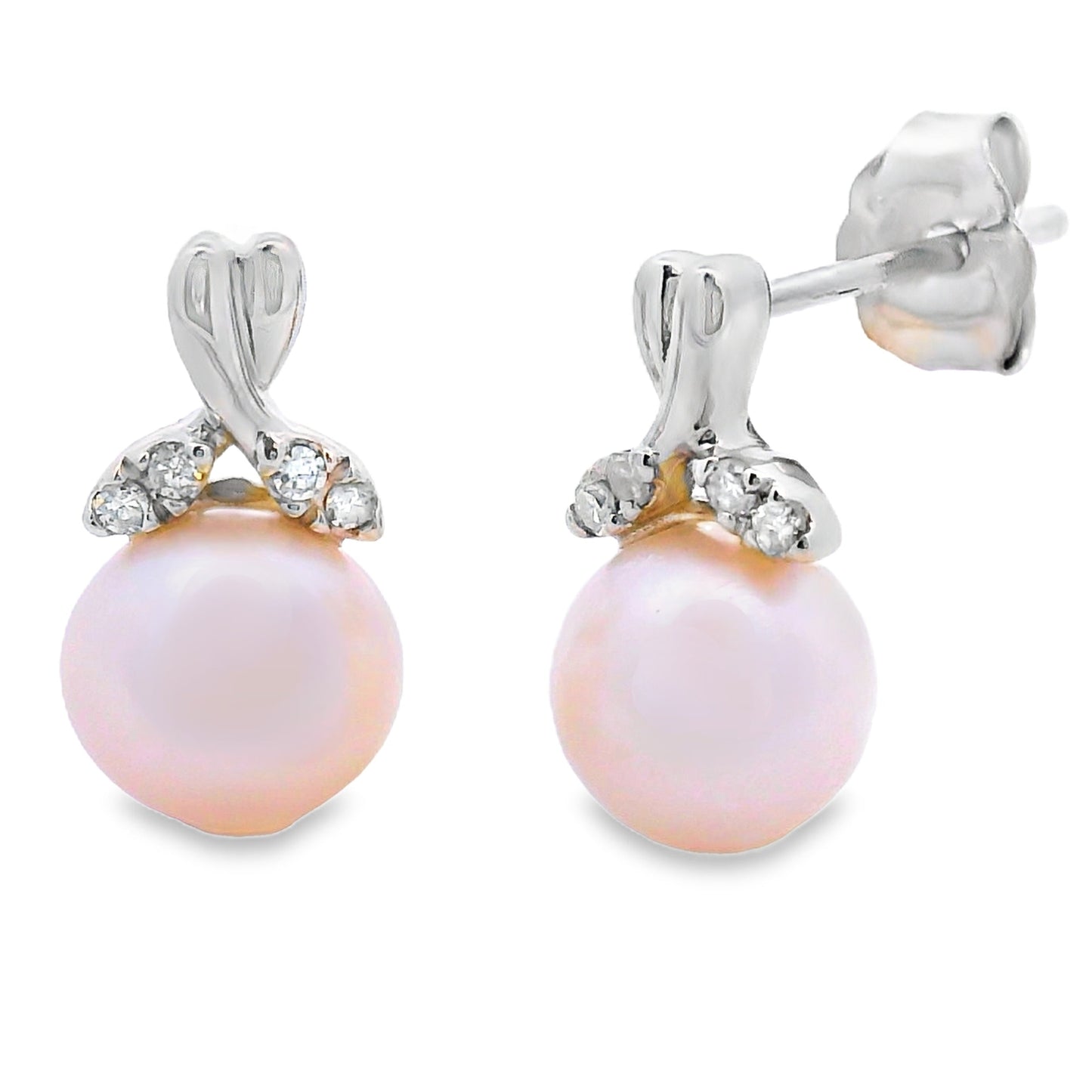 Pendientes de diamante de perla natural de .05ct en oro blanco de 10KT