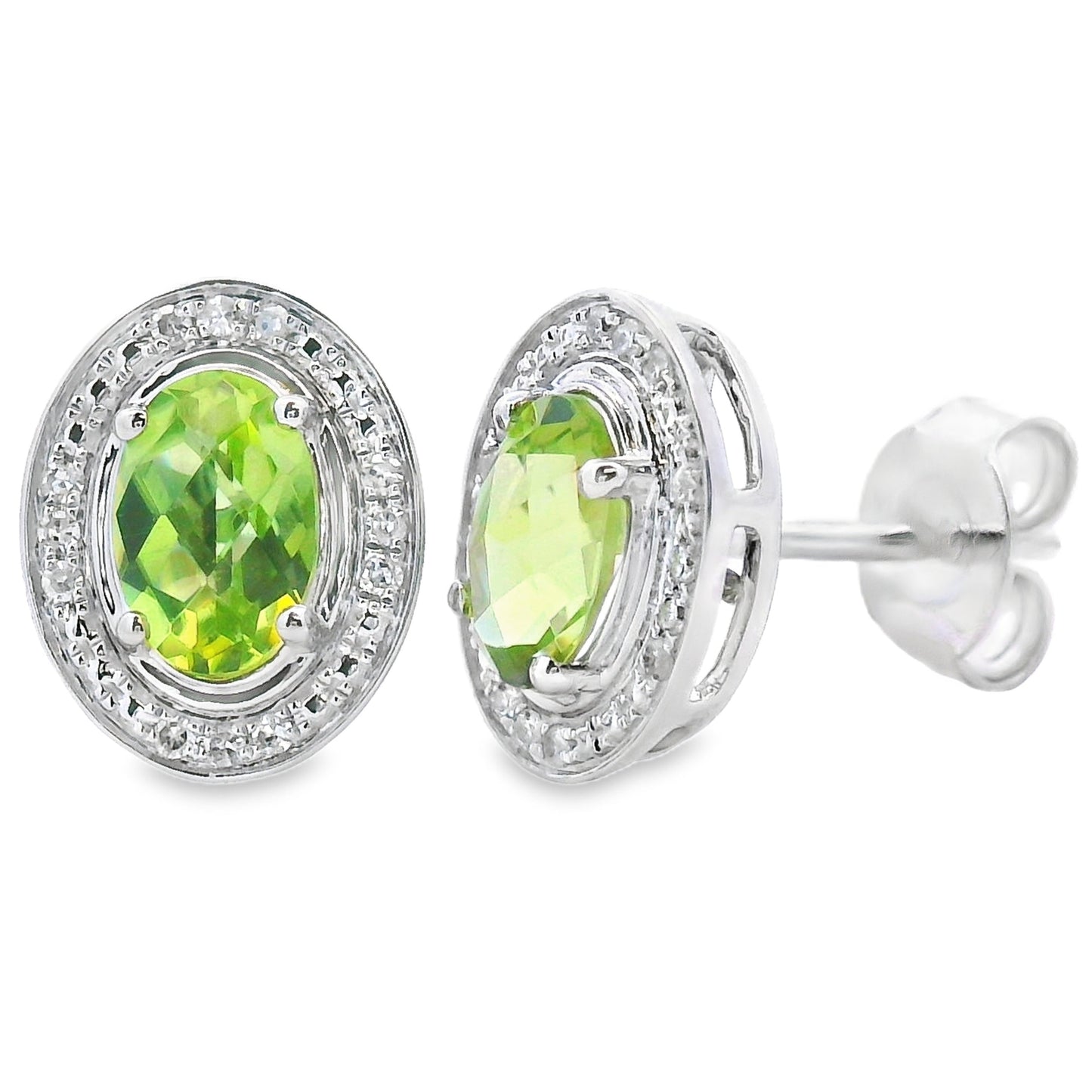 Pendientes de Peridoto y Diamante Genuinos en Oro Blanco de 10KT