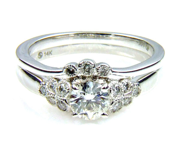 Bague de fiançailles antique de 0,90 ct en or blanc 14KT