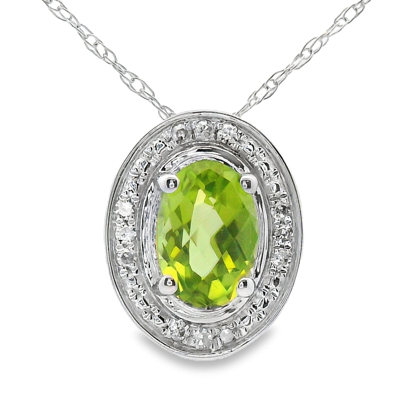 .52ct Colgante de Peridoto y Diamante en Oro Blanco de 10KT