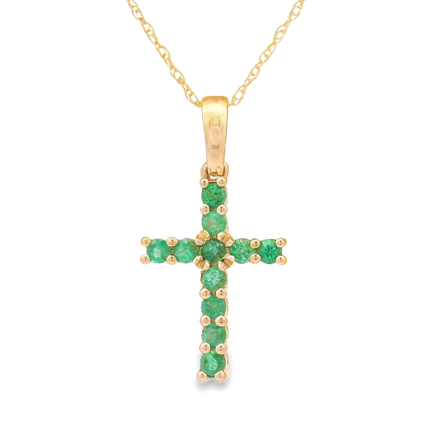 .20ct Emerald Cross Pendant in 14KT Yellow Gold