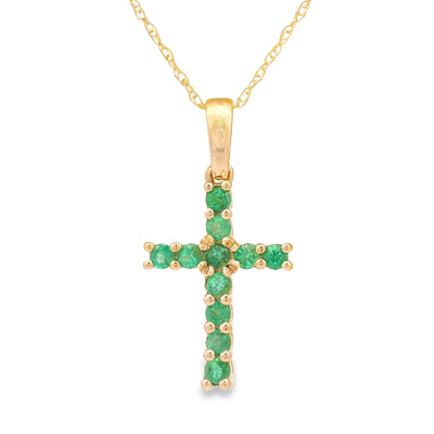 .20ct Emerald Cross Pendant in 14KT Yellow Gold