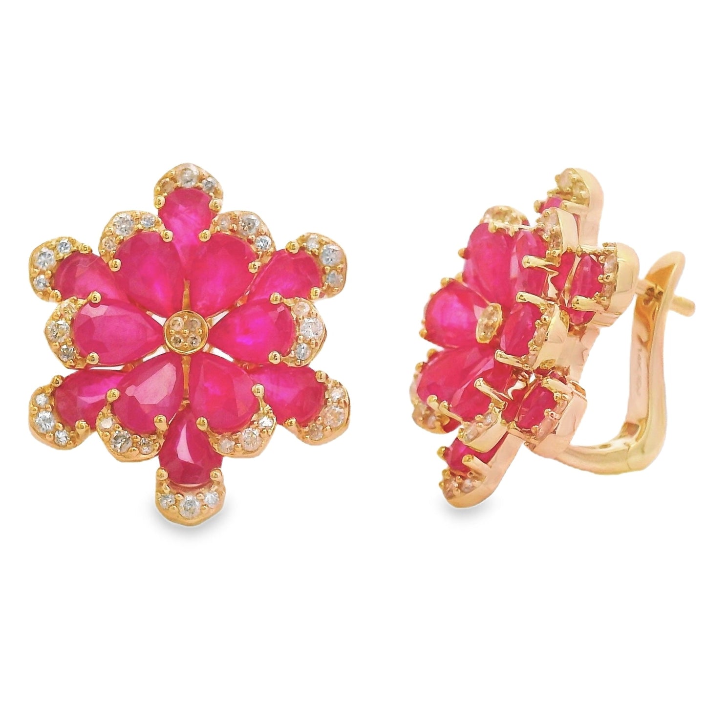 11.90ct Ruby Diamond Dangle Earrings in 14KT Yellow Gold