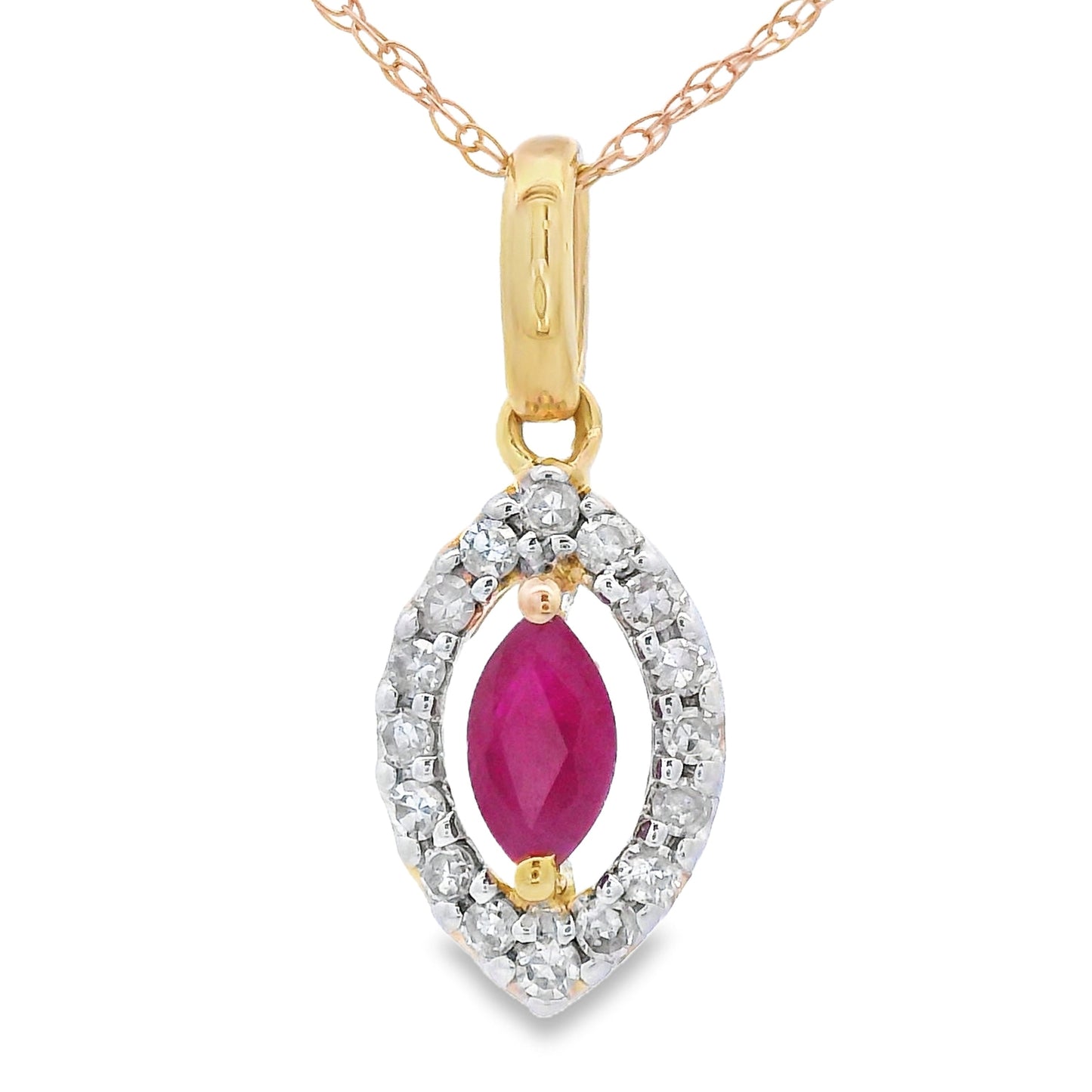 .26ct Pendentif en Rubis et Diamant en Or Jaune 10KT