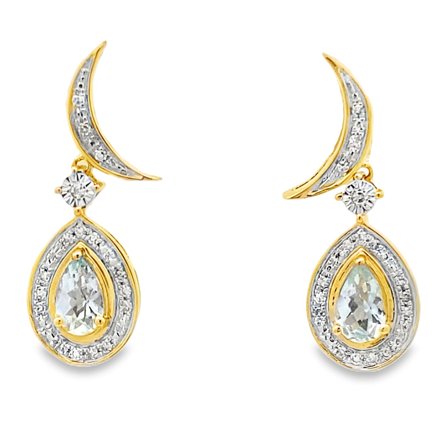 Aquamarine Diamond Dangle Earrings in 10KT Yellow Gold