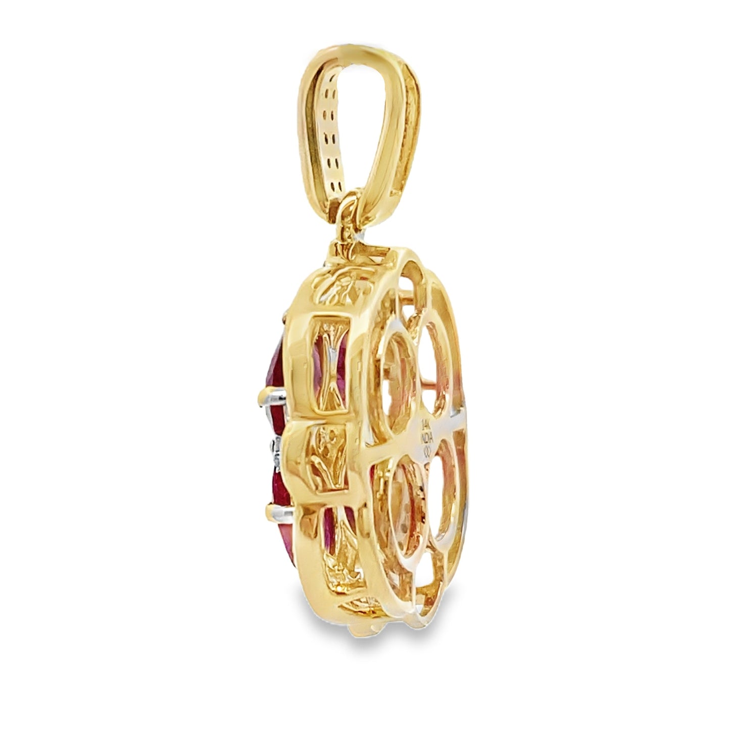 Pendentif en rubis et diamants de 2,80 ct en or jaune 14KT