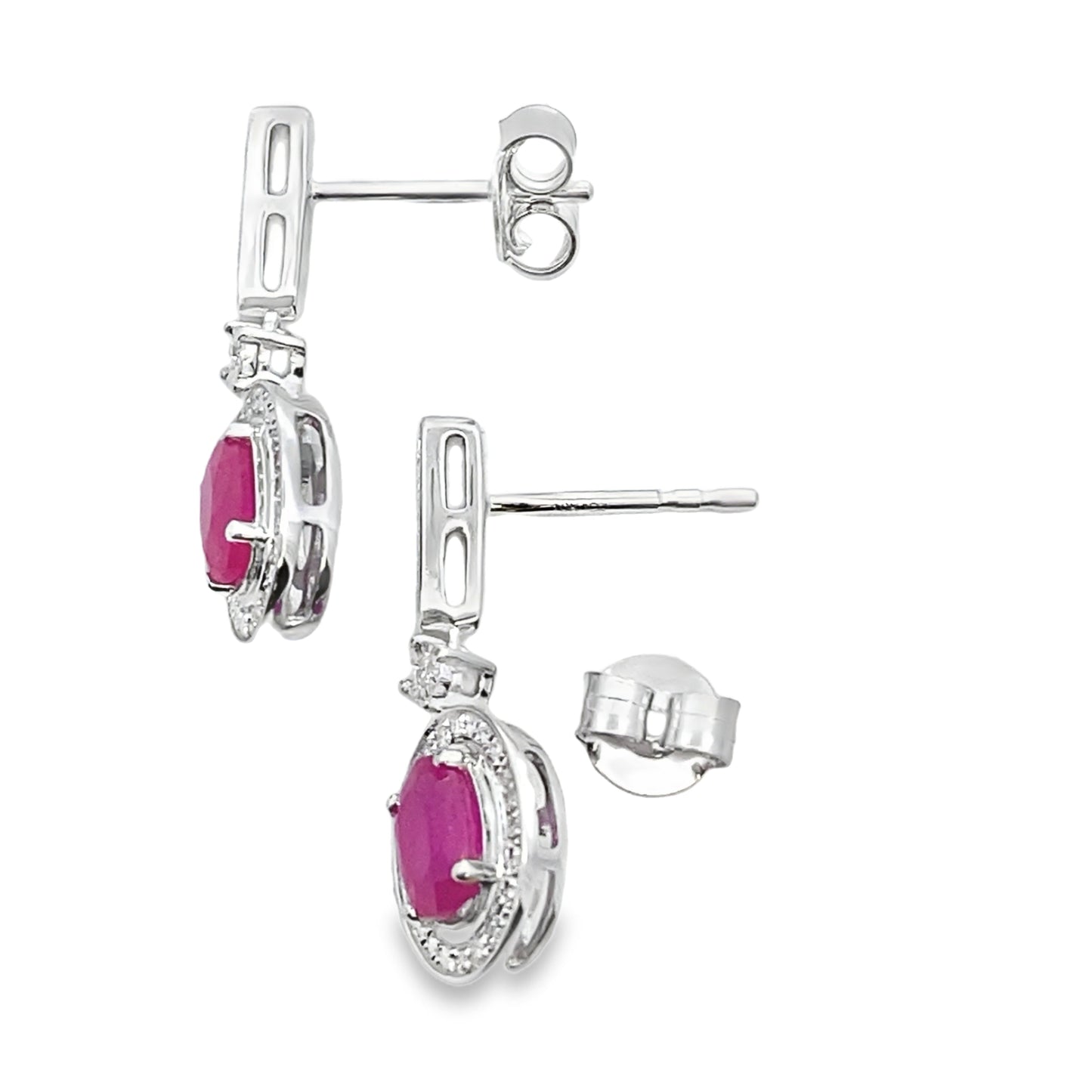 Boucles d'oreilles pendantes en rubis et diamants de 1,40 ct en or blanc 10KT