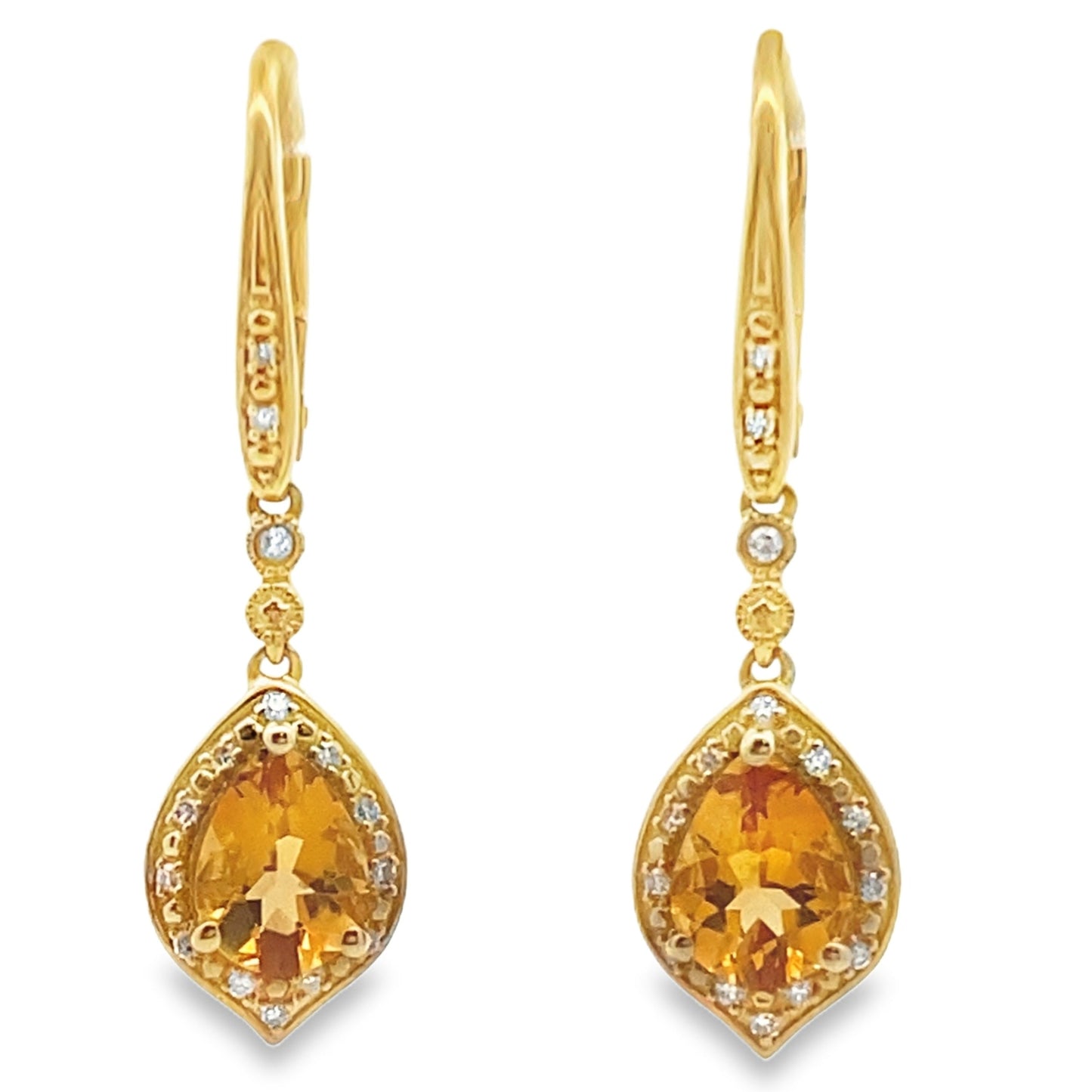 1.88ct Citrine Diamond Dangle Earrings in 10KT Yellow Gold