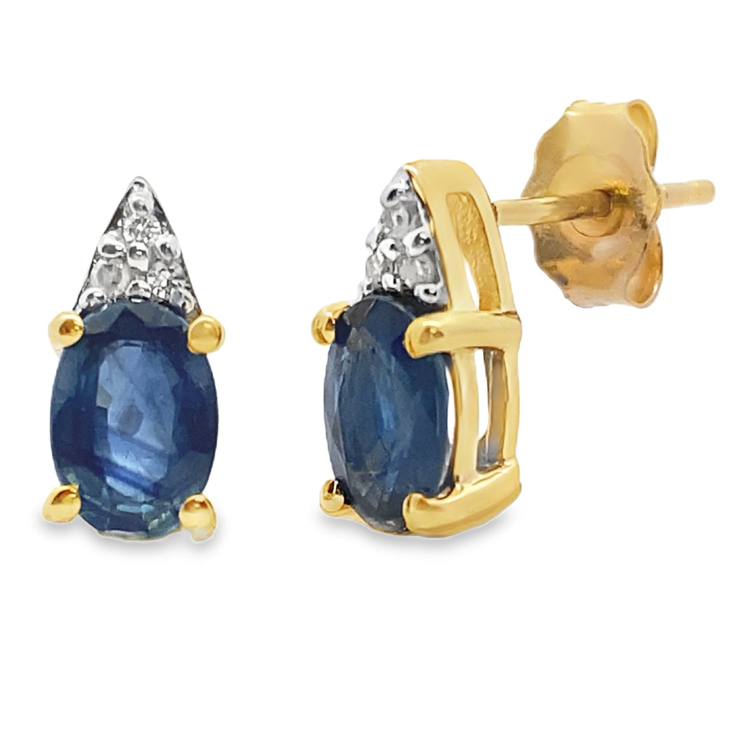 Pendientes de Stud de Zafiro y Diamante de 1.38ct en Oro Amarillo de 10KT