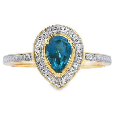 .54ct Anillo de Topacio Azul Londres y Diamante en Oro Amarillo de 10KT