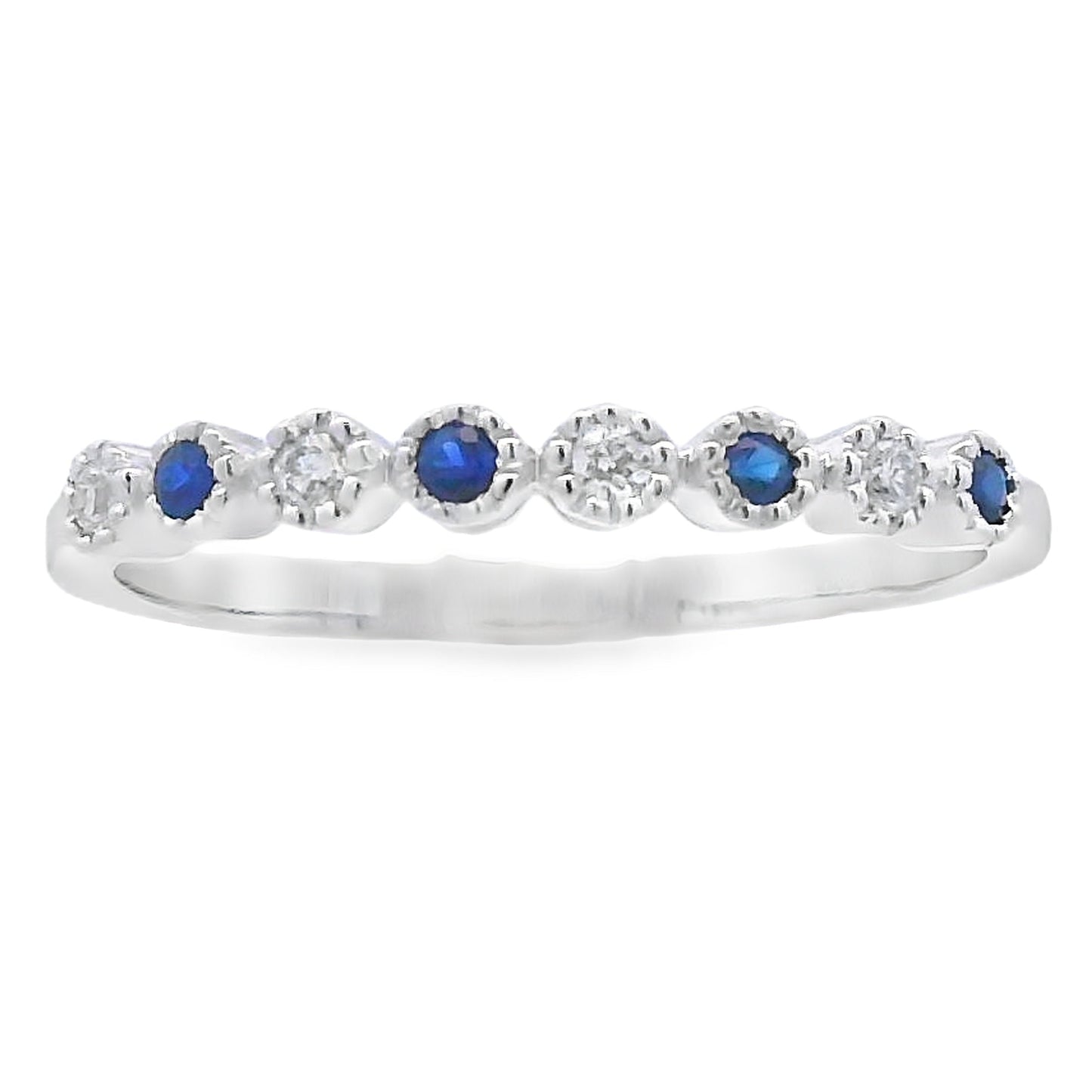 Conjunto de Anillos Apilables de Zafiro y Diamante en Oro Blanco de 14KT