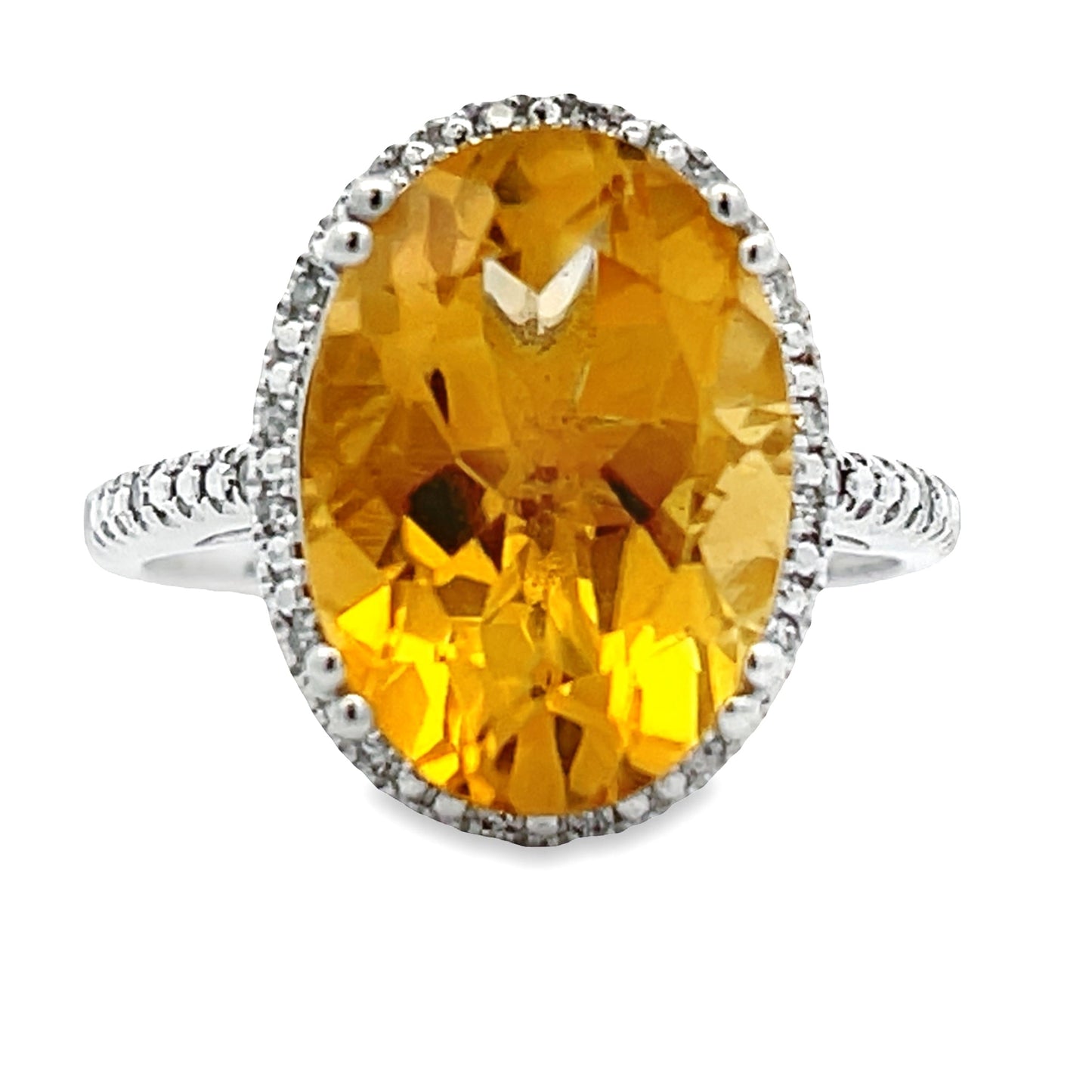 Anillo de Diamante de Citrino Natural de 5.17ct en Oro Blanco de 14KT