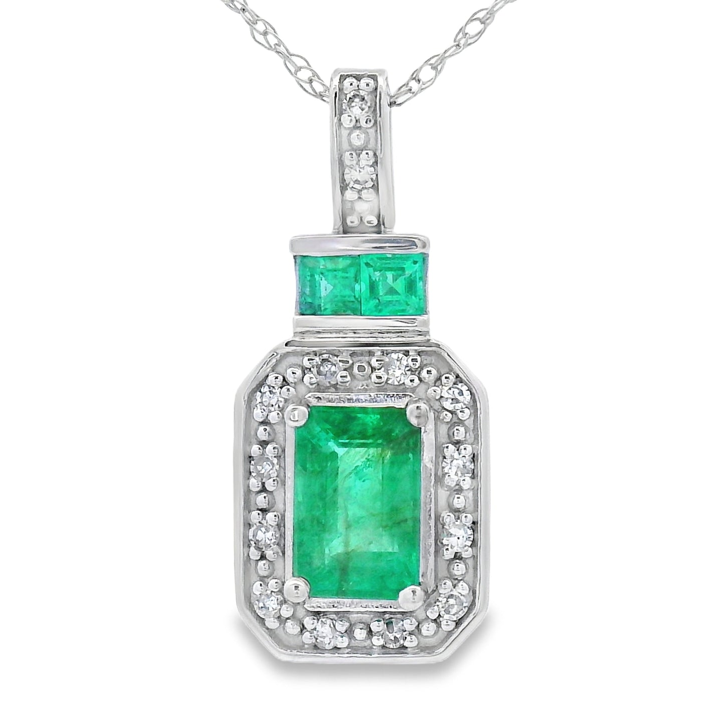 .64ct Emerald and Diamond Pendant in 14KT White Gold