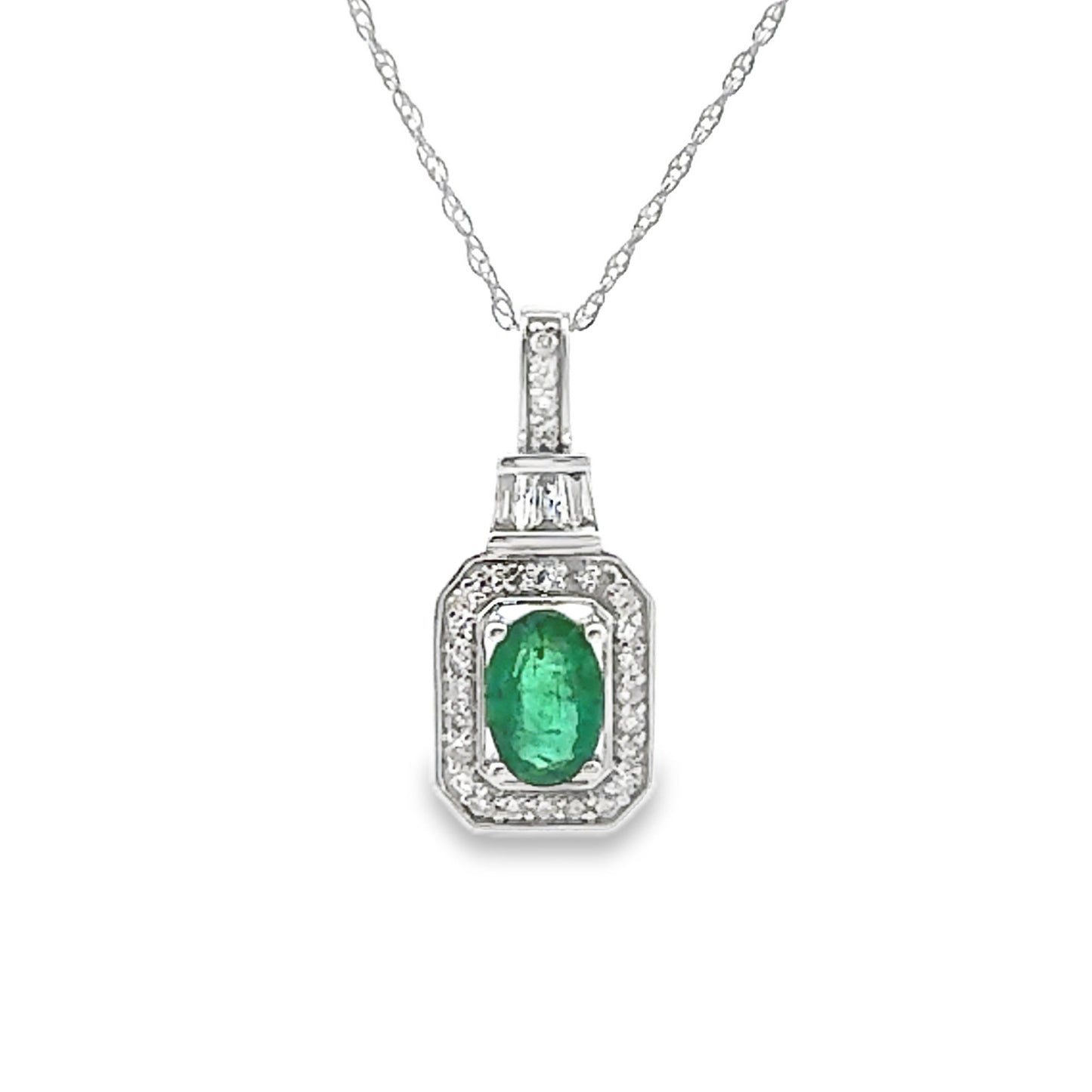.57ct Pendentif Émeraude et Diamant en Or Blanc 14KT