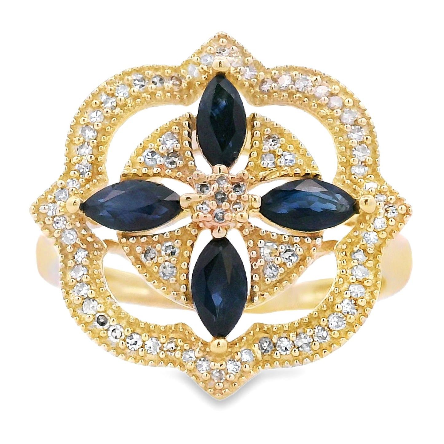 Genuine .88ct Sapphire and Diamond Ring in 14KT Yellow Gold