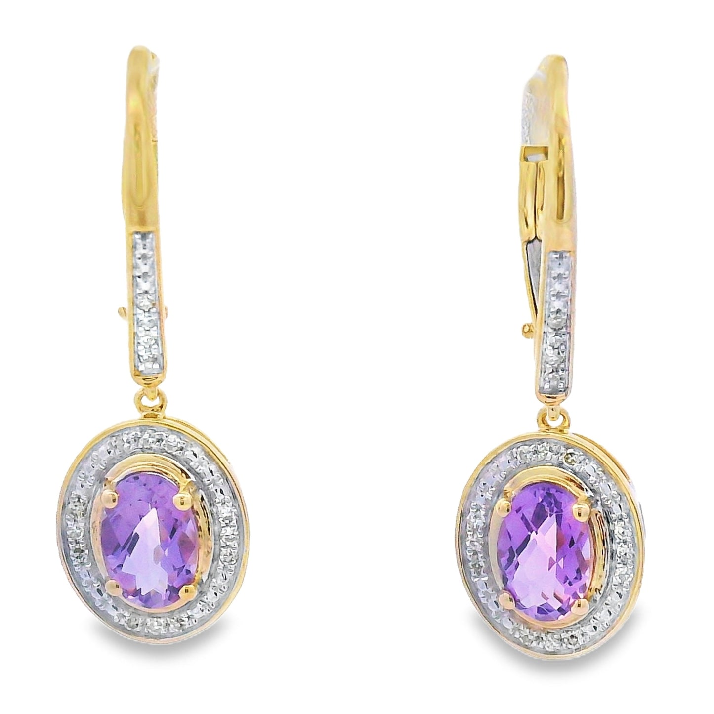 .98ct Pendientes Colgantes de Amatista y Diamante en Oro Amarillo de 10KT