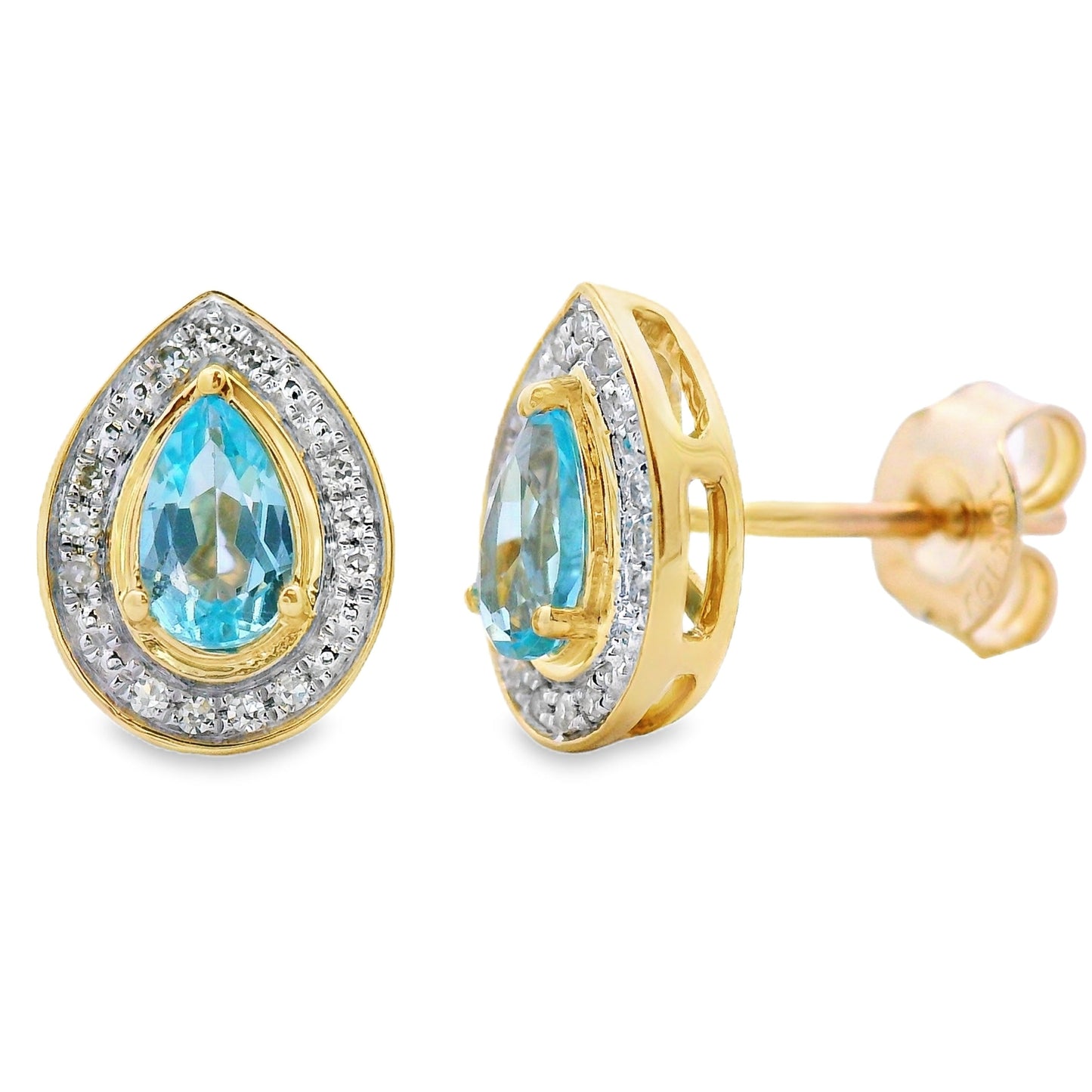 .57ct Blue Topaz and Diamond Stud Earrings in 10KT Yellow Gold