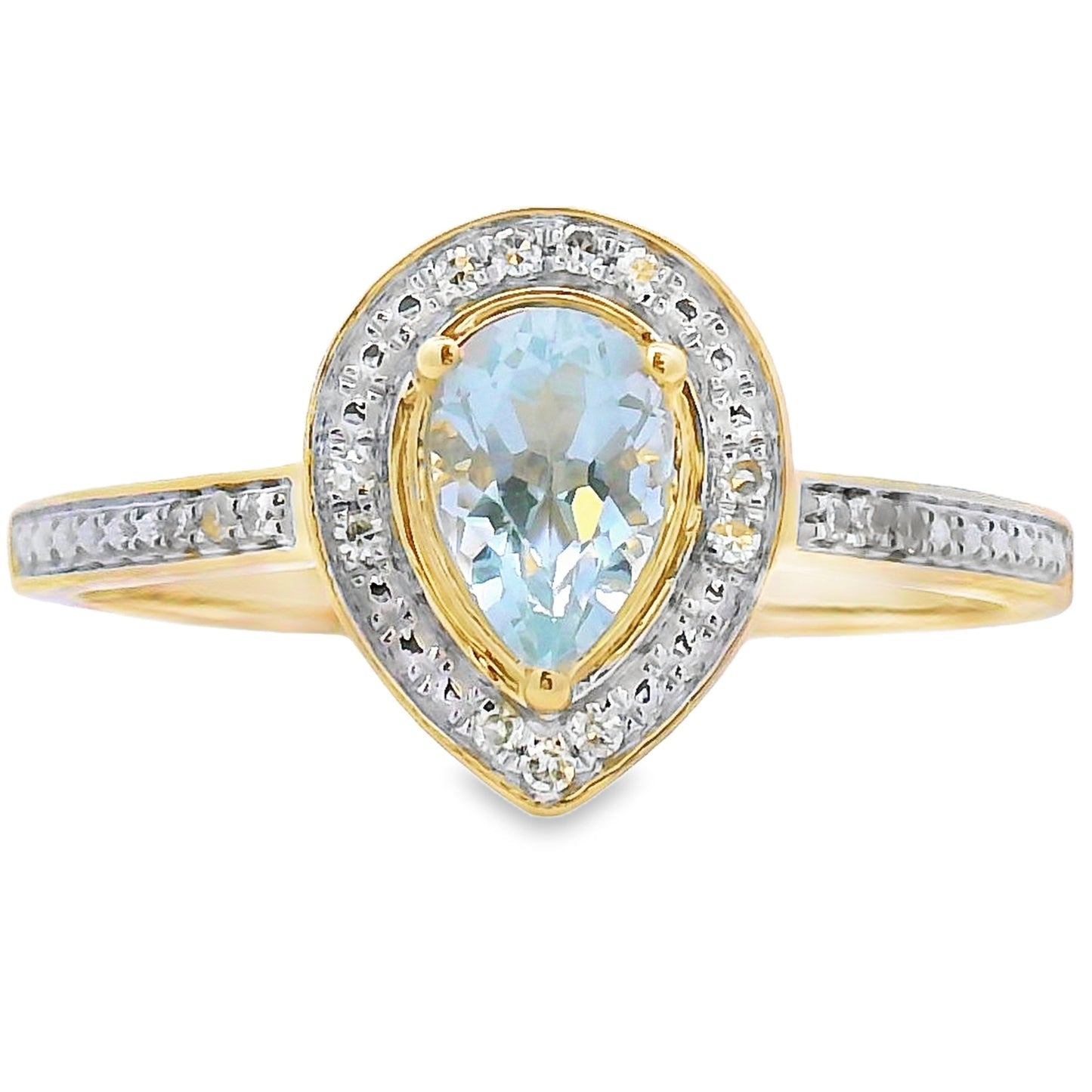 Anillo de Diamante de Aguamarina de 0.39ct en Oro Amarillo de 10KT