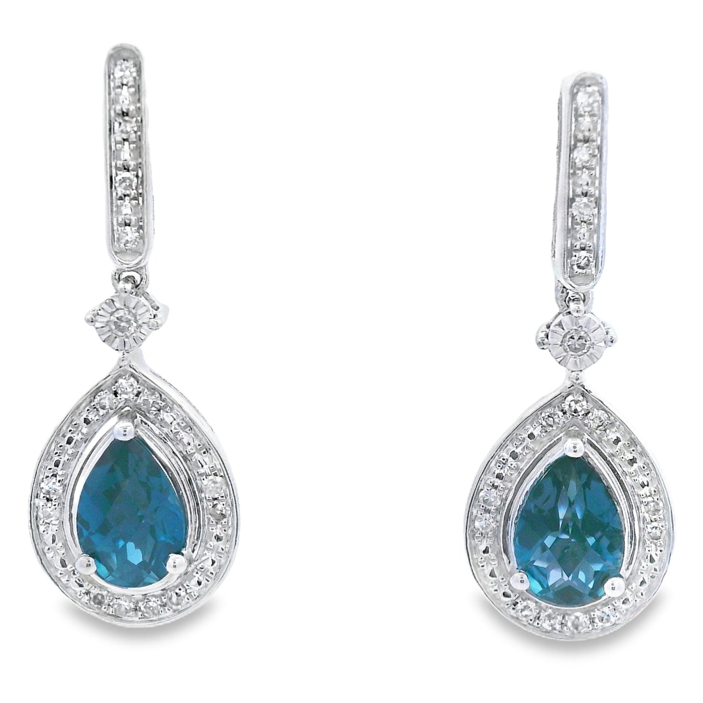 Boucles d'oreilles pendantes en topaze bleue de Londres en or blanc 10KT