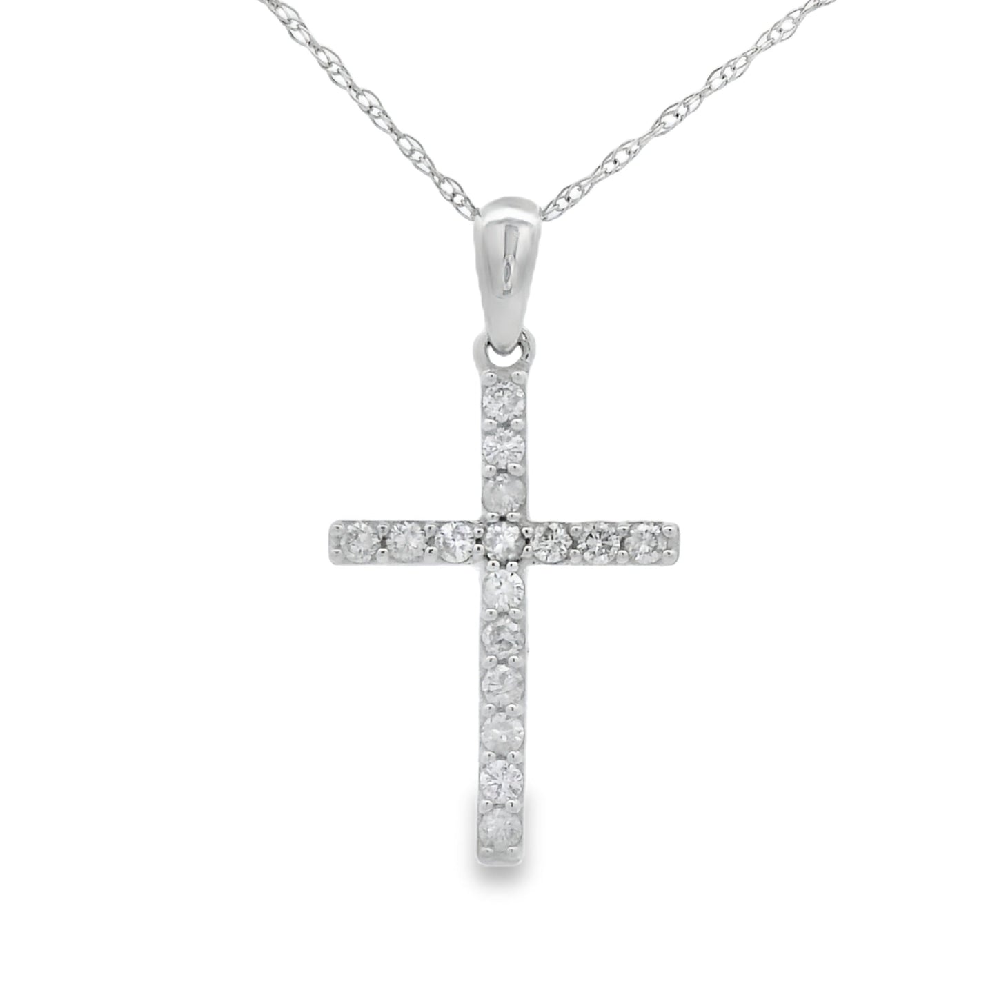 Pendentif Croix en Diamant de 0,19 ct en Or Blanc 14KT