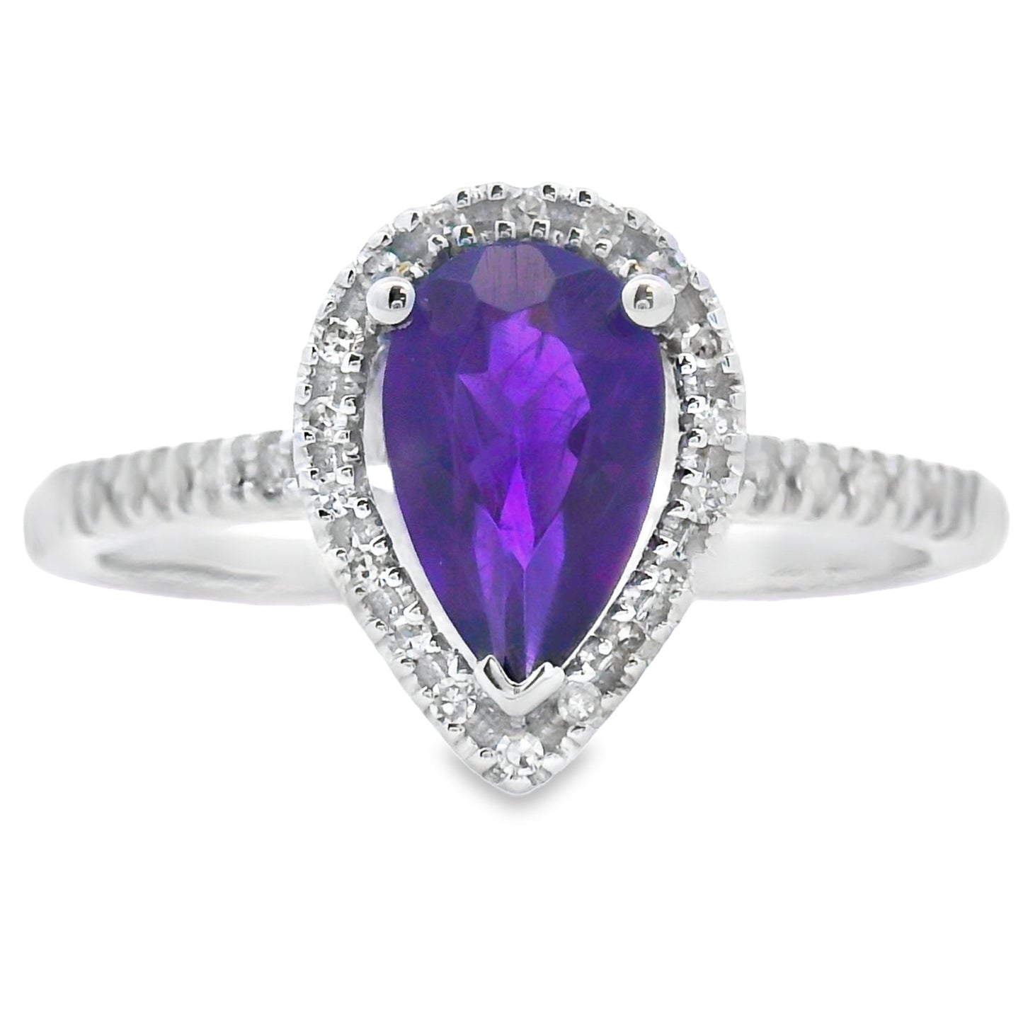 Genuine .98ct Amethyst Diamond Ring in 14KT White Gold
