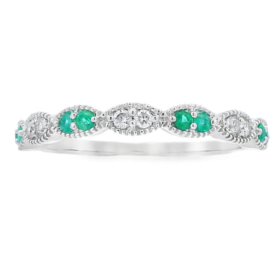 Conjunto de Anillos Apilables con Diamantes y Esmeraldas en Oro Blanco de 14KT