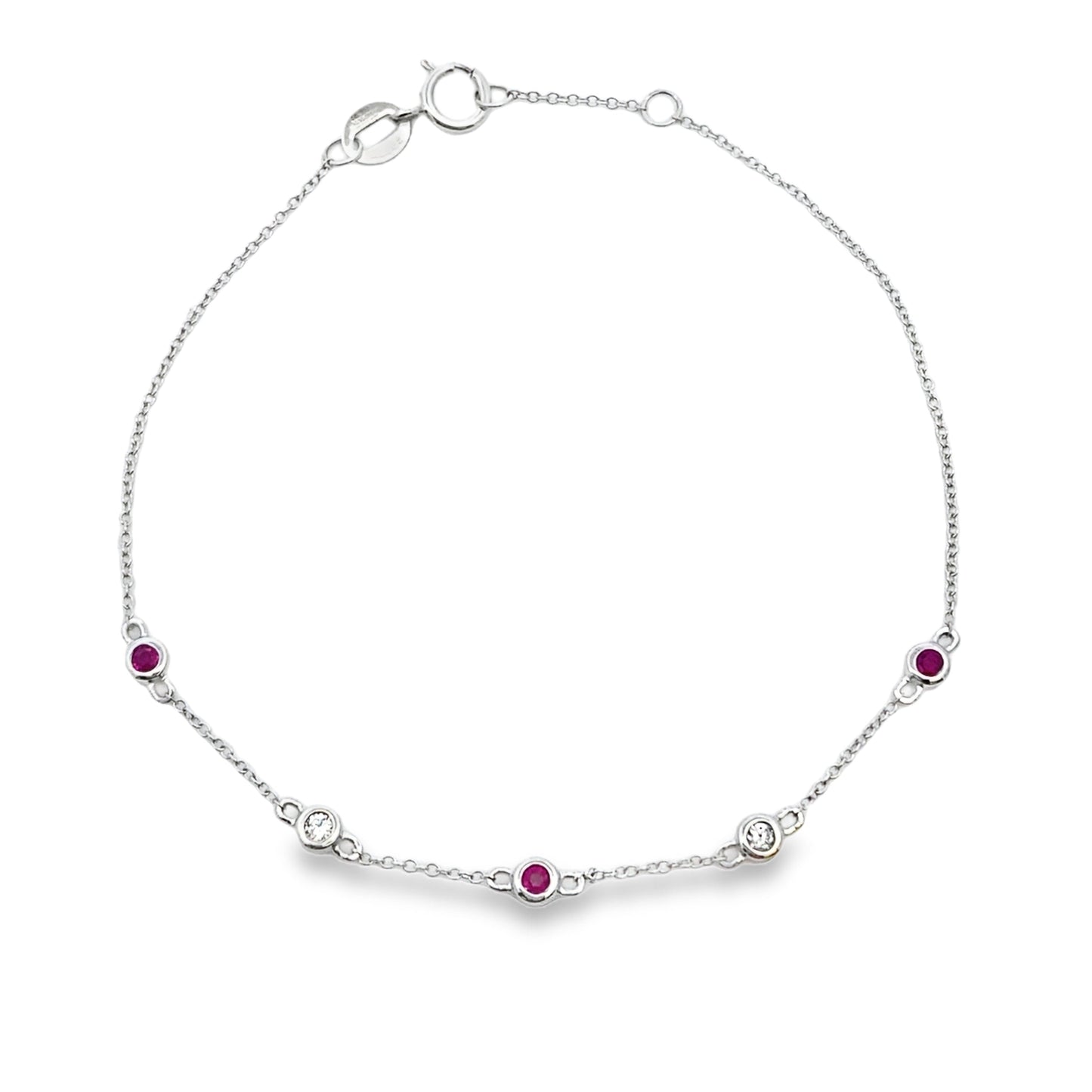 Natural Ruby and Diamond Bracelet in 14KT White Gold