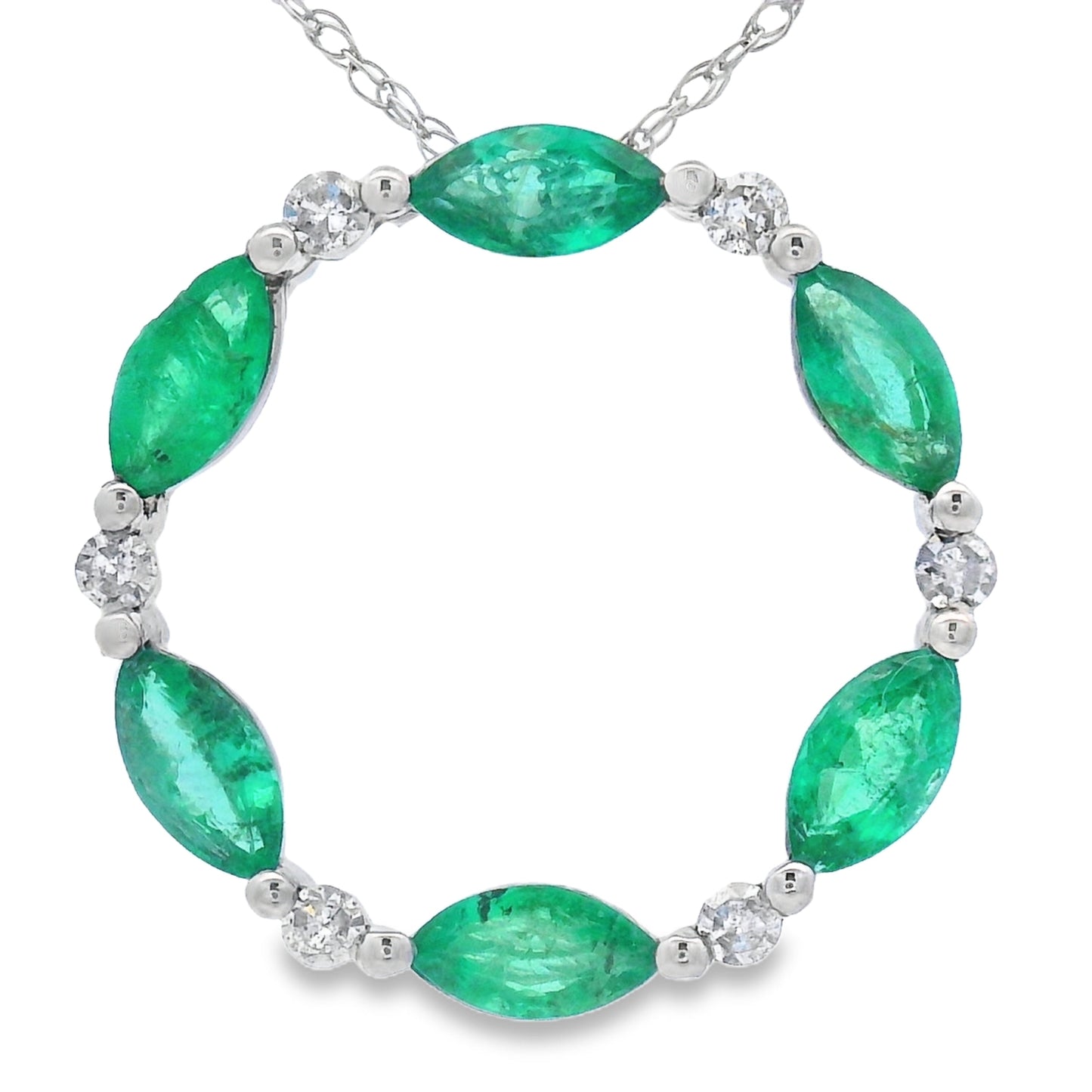 Emerald Diamond Circle of Love Pendant in 10KT White Gold