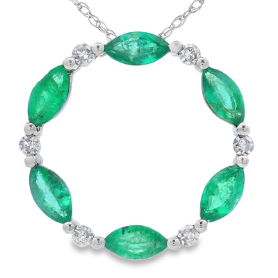 Emerald Diamond Circle of Love Pendant in 10KT White Gold