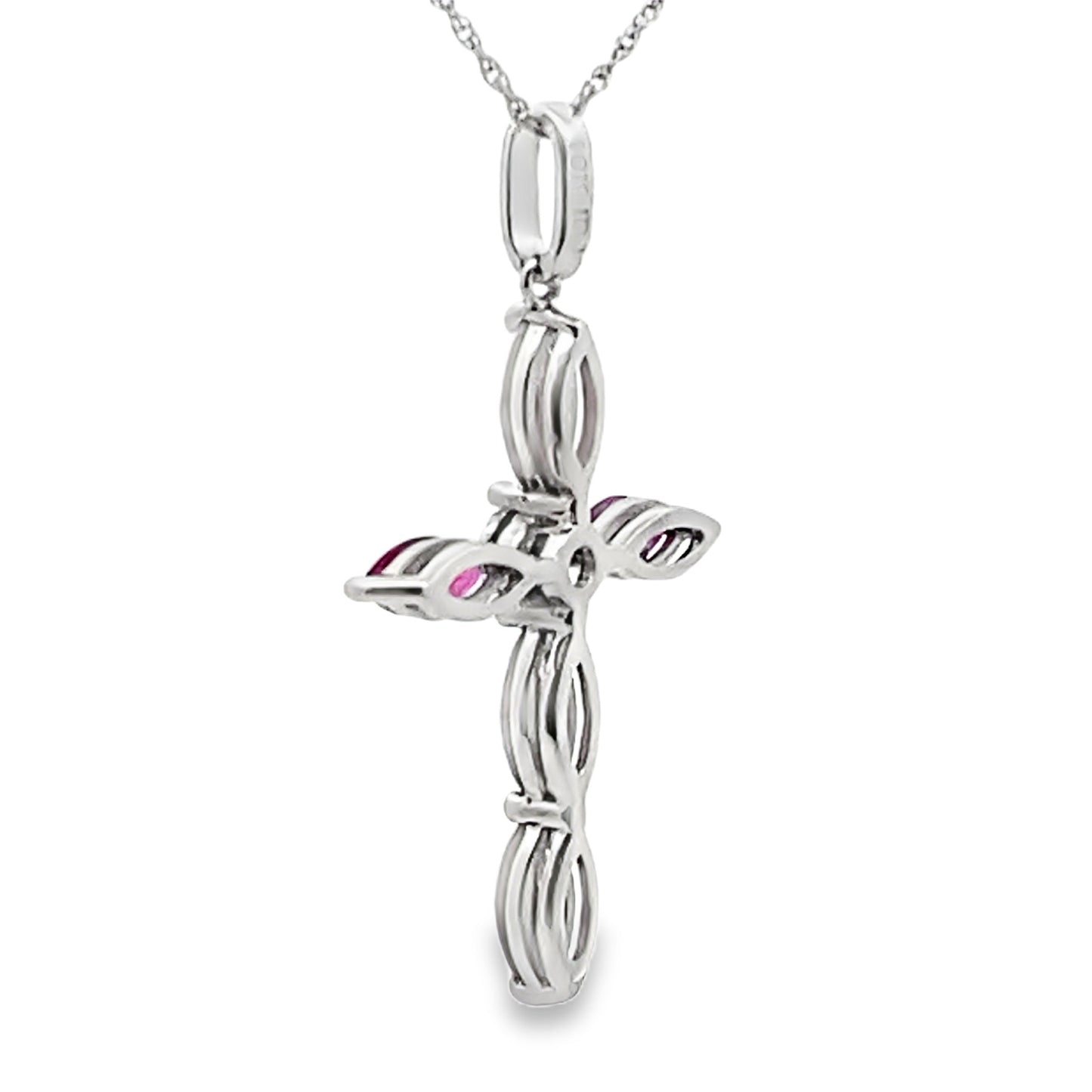 Ruby Diamond Cross Pendant in 10KT White Gold
