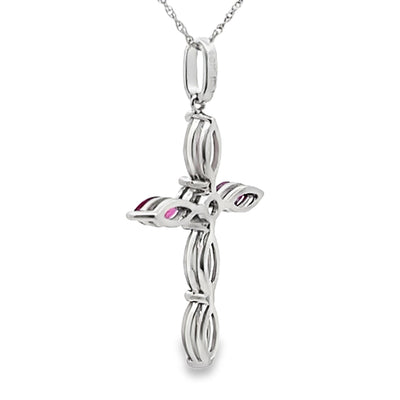 Ruby Diamond Cross Pendant in 10KT White Gold