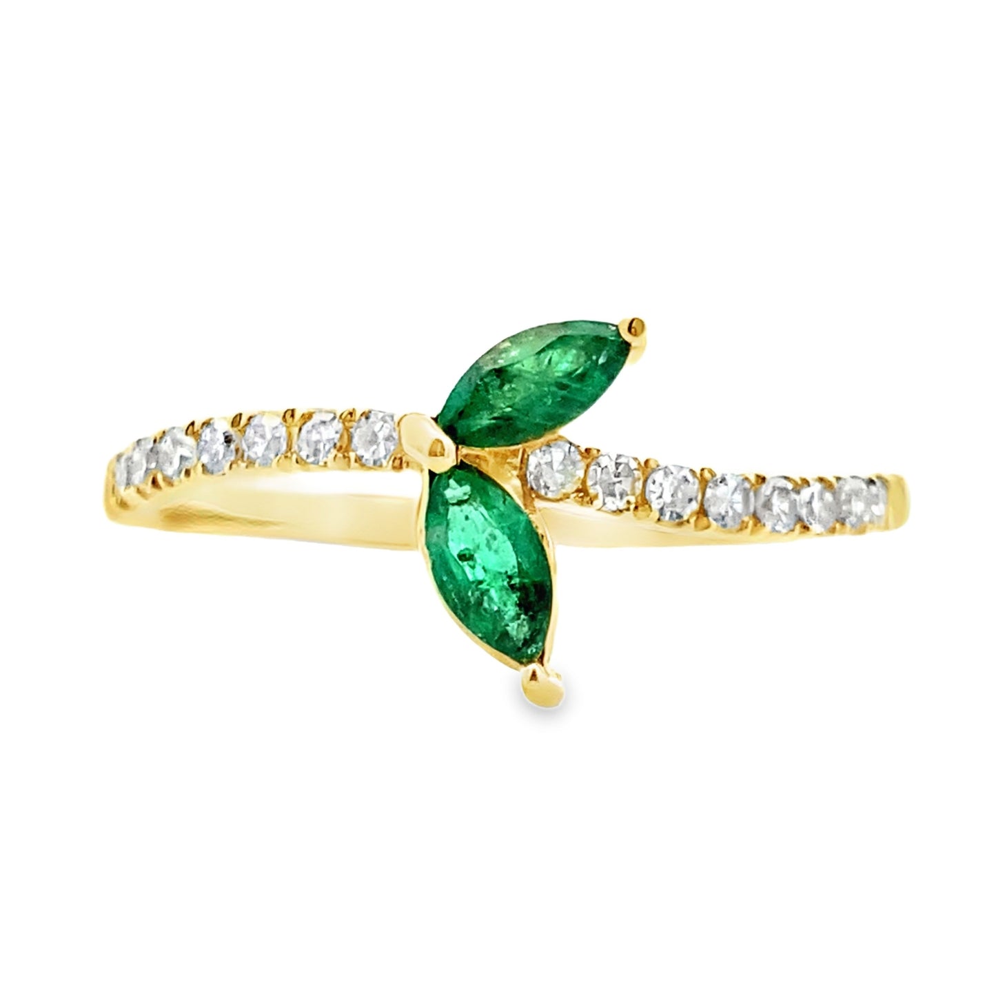 Bague en diamant émeraude naturelle de 0,29 ct en or jaune 14KT