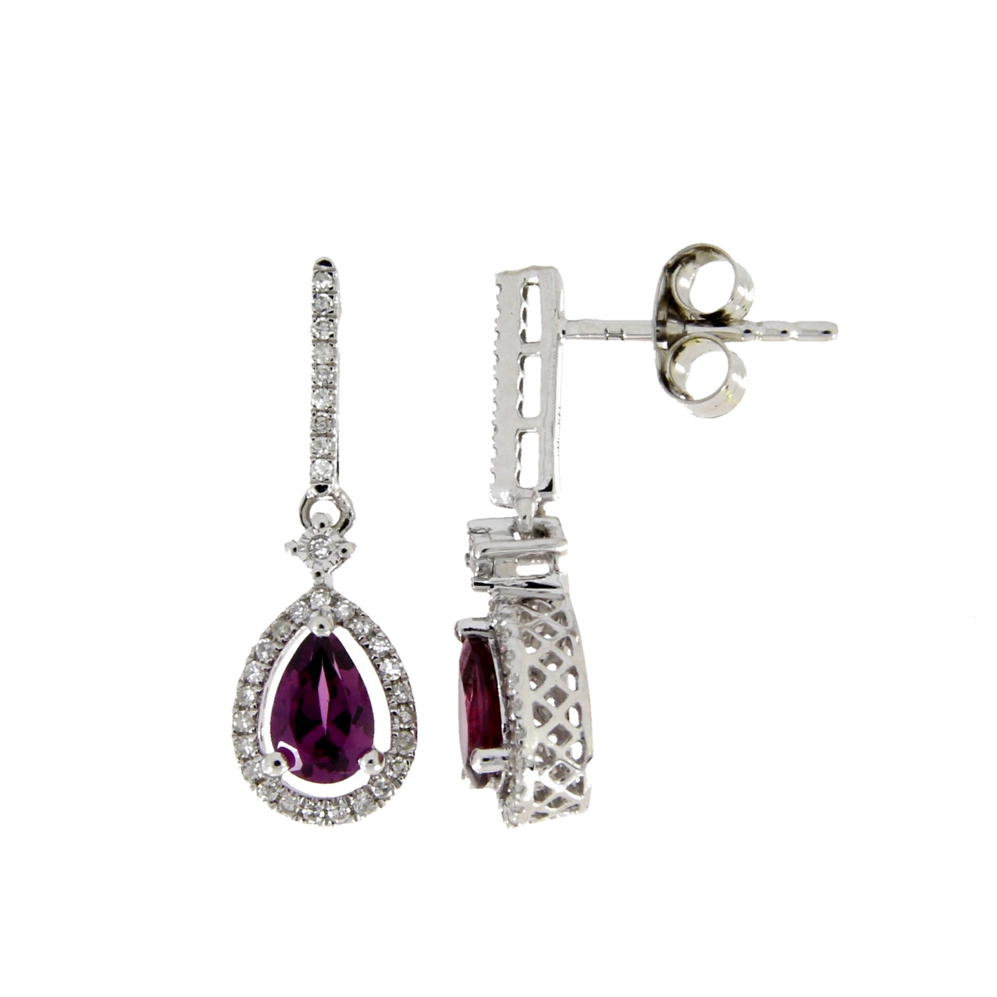 1.00ct Rhodolite Garnet Dangle Earrings in 14KT White Gold