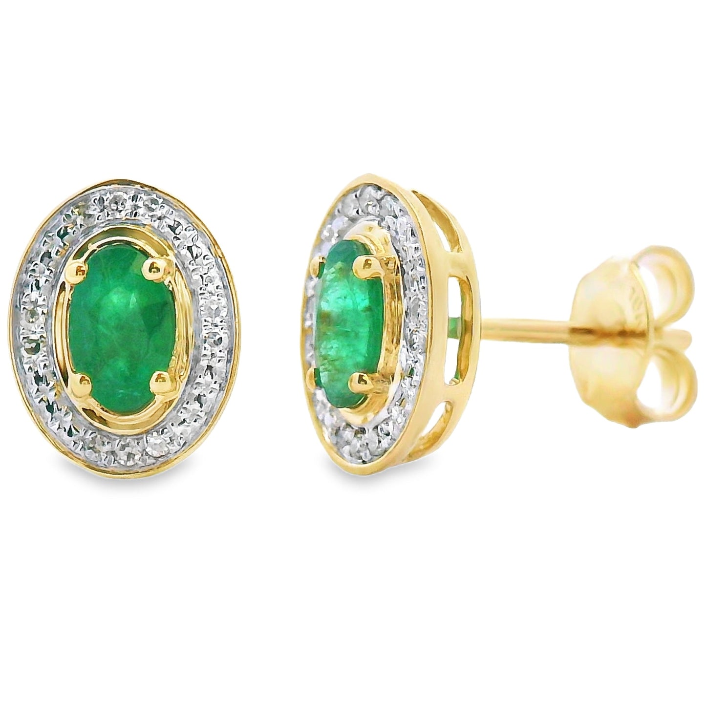 Boucles d'oreilles en émeraude et diamant en or jaune 10KT