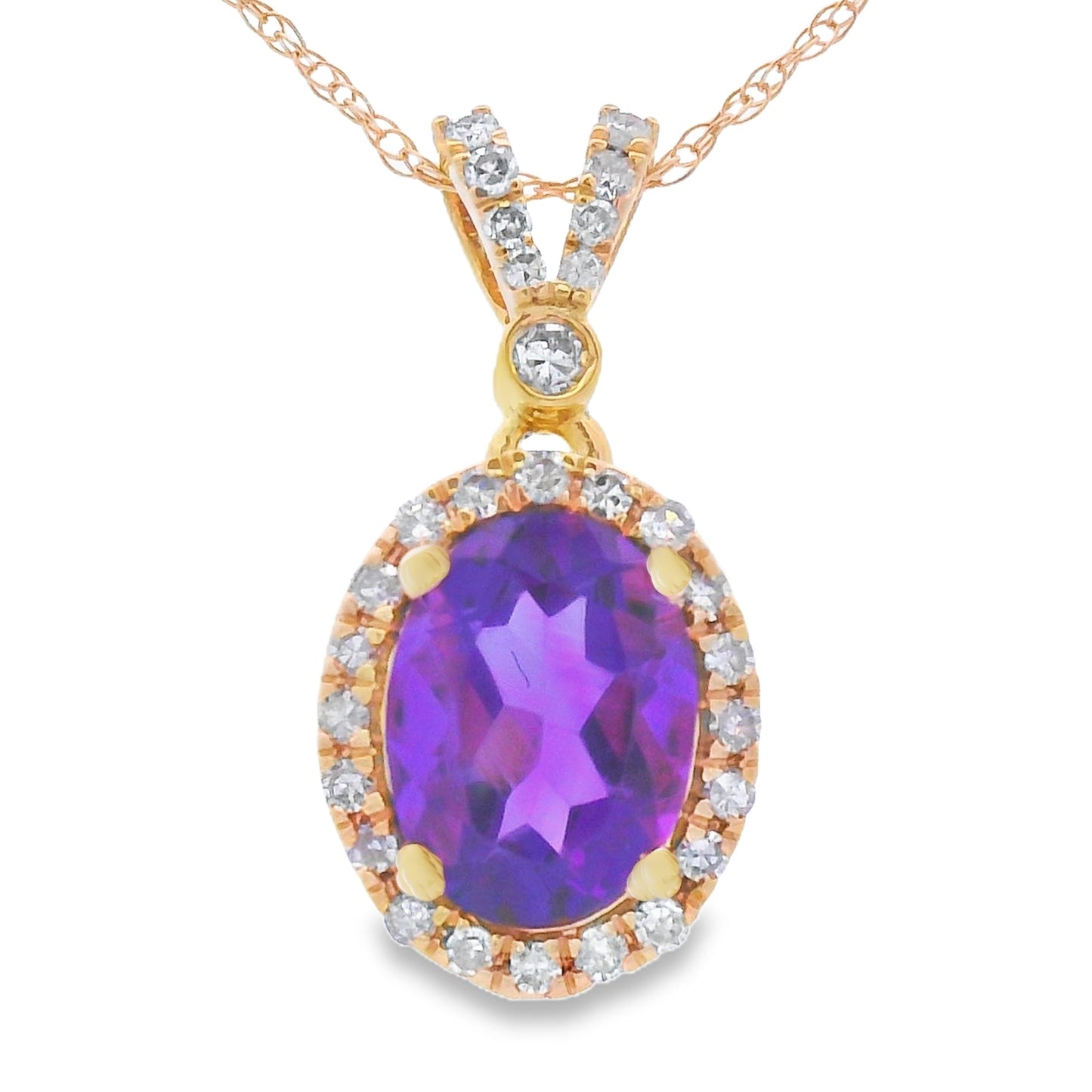 Amethyst Diamond Pendant in 14KT Yellow Gold