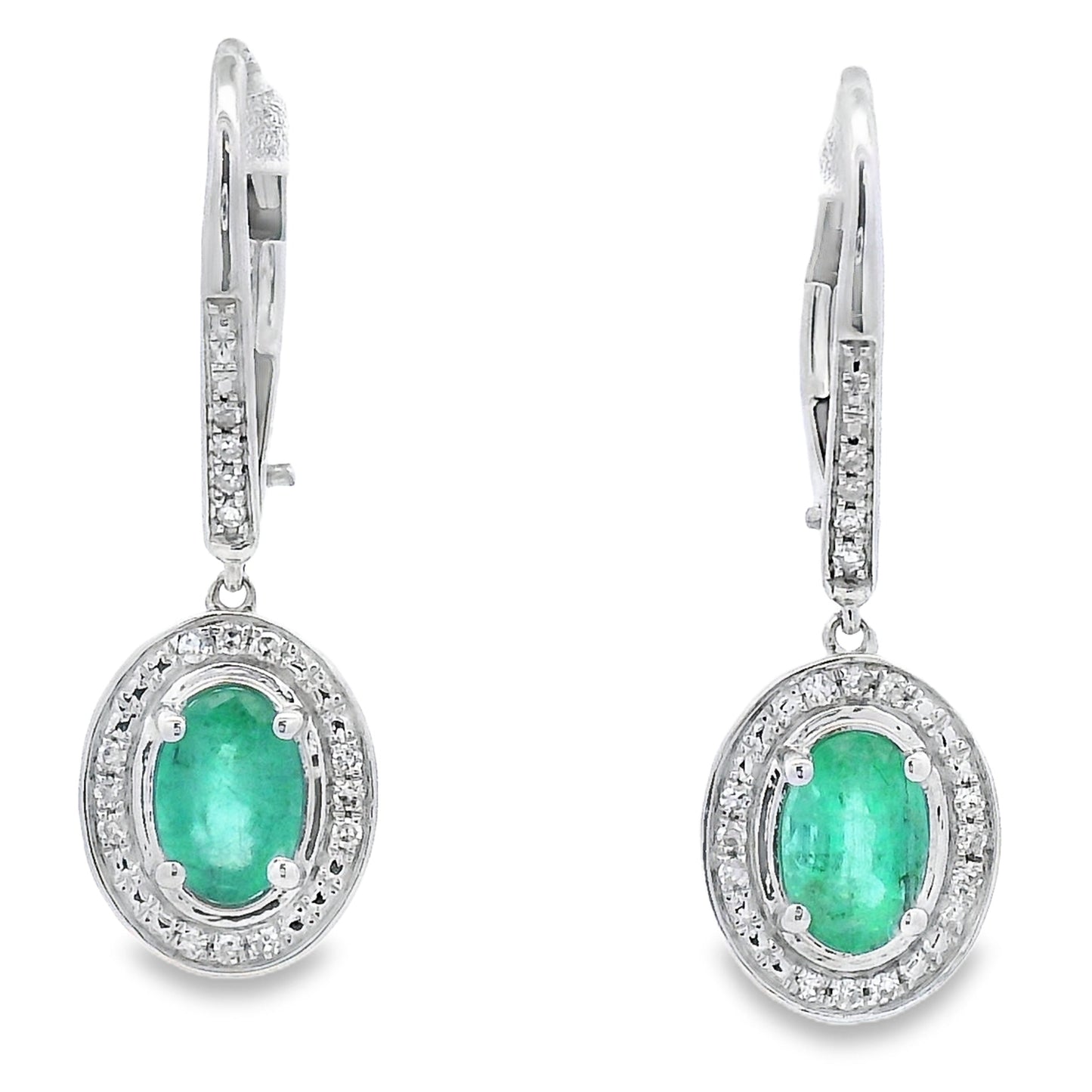 .90ct Emerald Diamond Dangle Earrings in 10KT White Gold