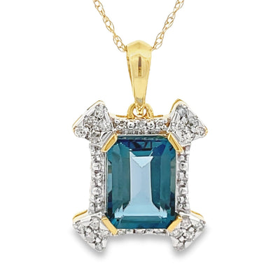 Pendentif en topaze bleue de Londres en or jaune 10KT