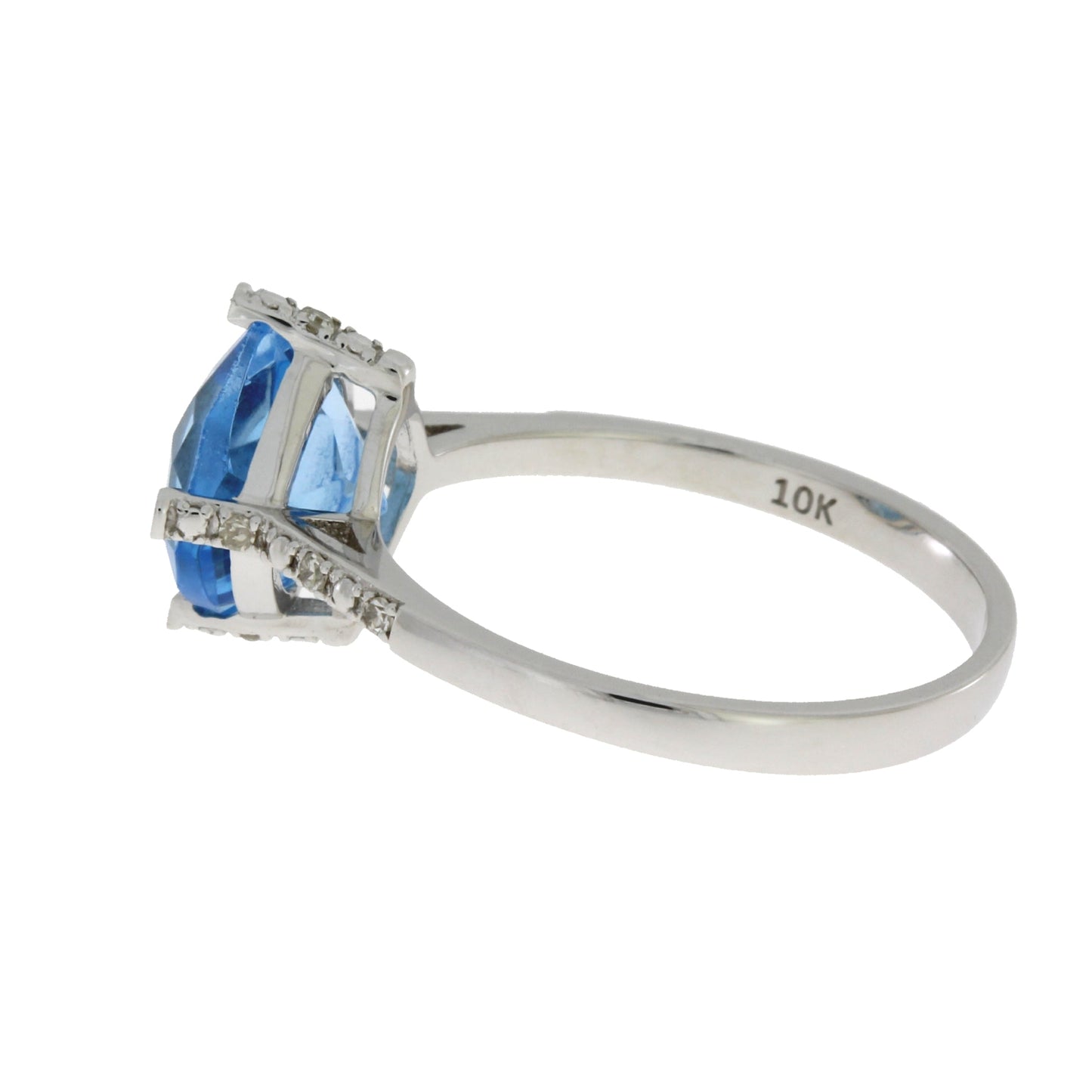 Anillo de Diamante de Topacio Azul Natural de 1.20ct en Oro Blanco de 10KT