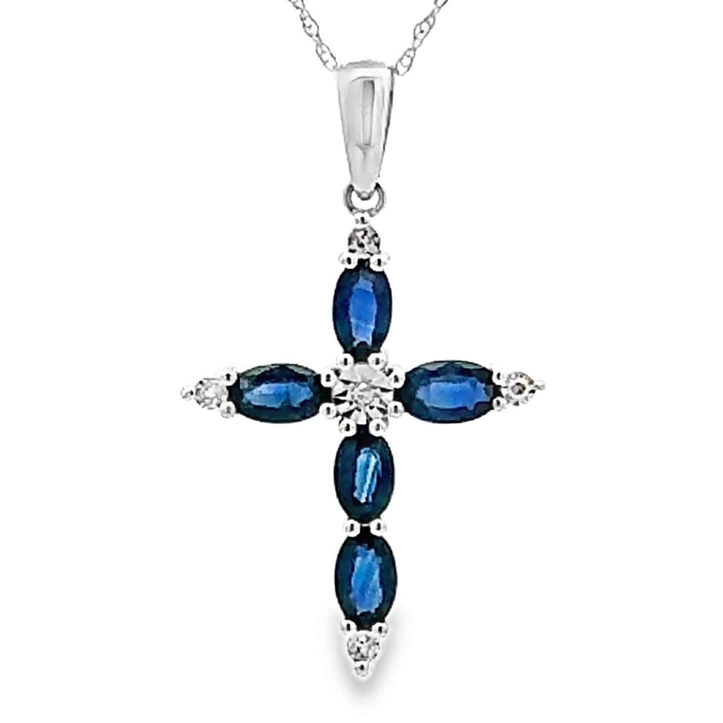 1.08ct Sapphire Cross Pendant in 10KT White Gold