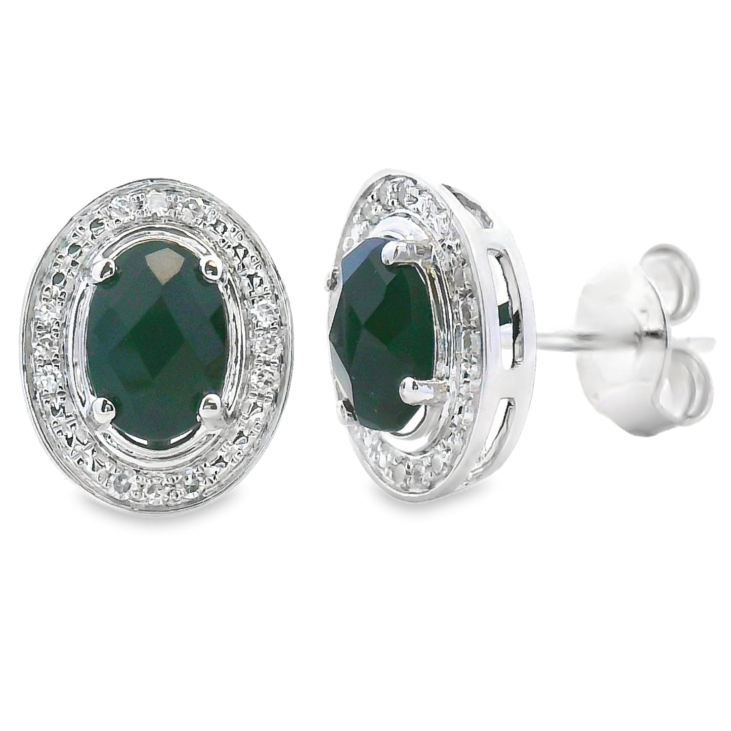 Boucles d'oreilles en onyx naturel et diamant en or blanc 10KT