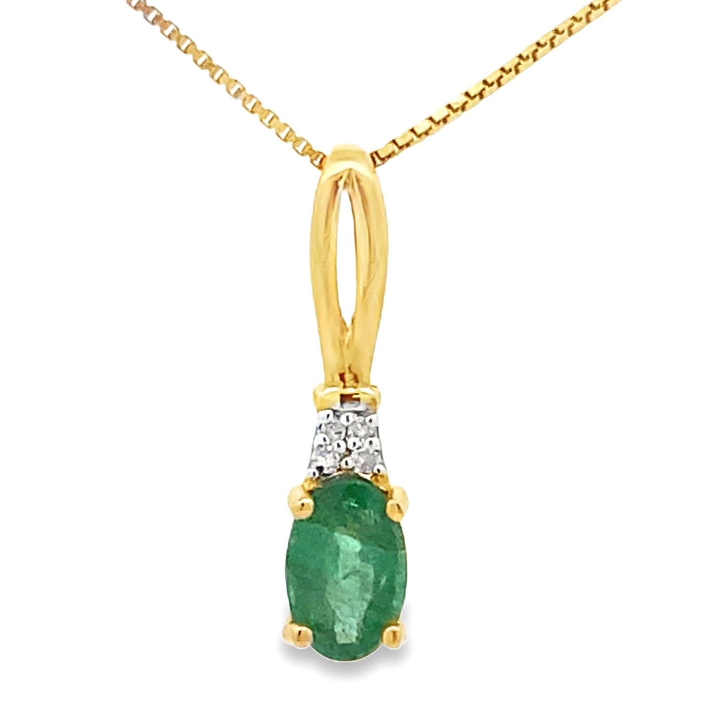 .25ct Emerald and Diamond Pendant in 10KT Yellow Gold