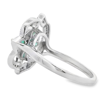 Genuine .69ct Emerald and Diamond Ring in 14KT White Gold