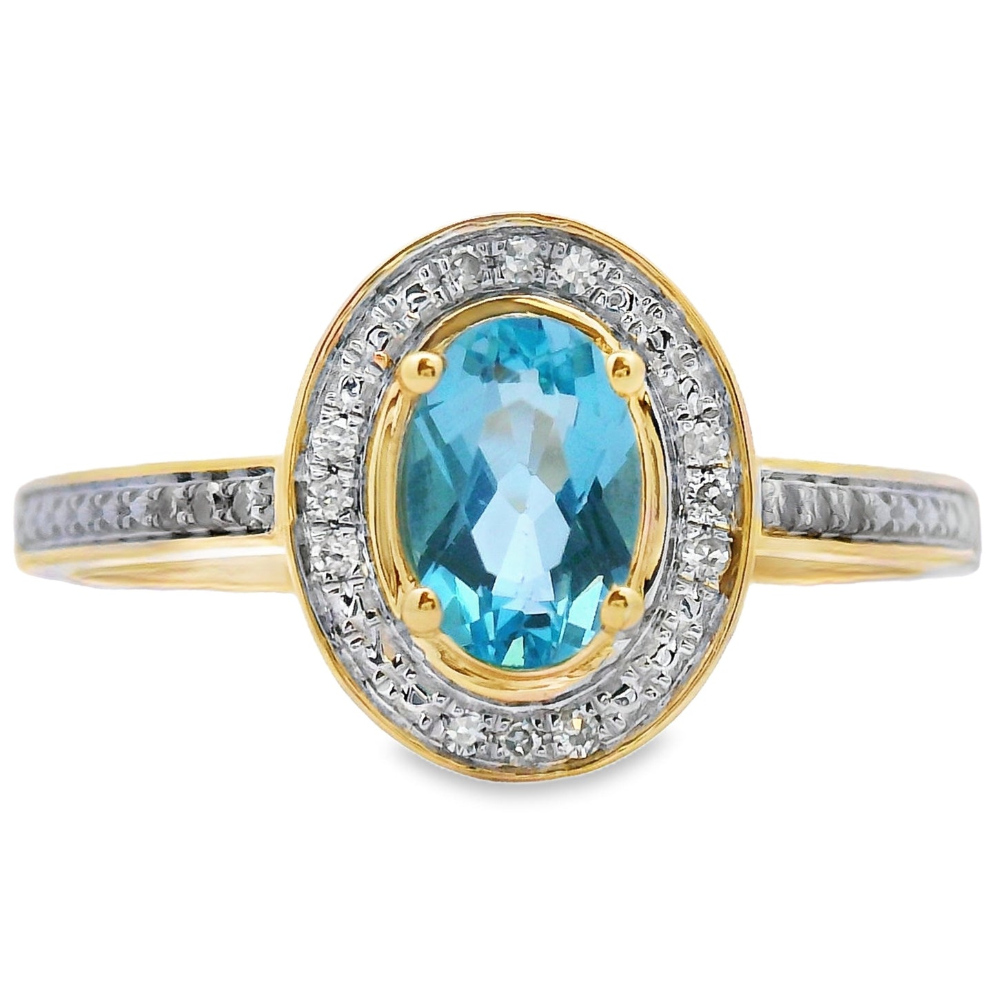 Anillo de Topacio Azul y Diamante de 0.49ct en Oro Amarillo de 10KT