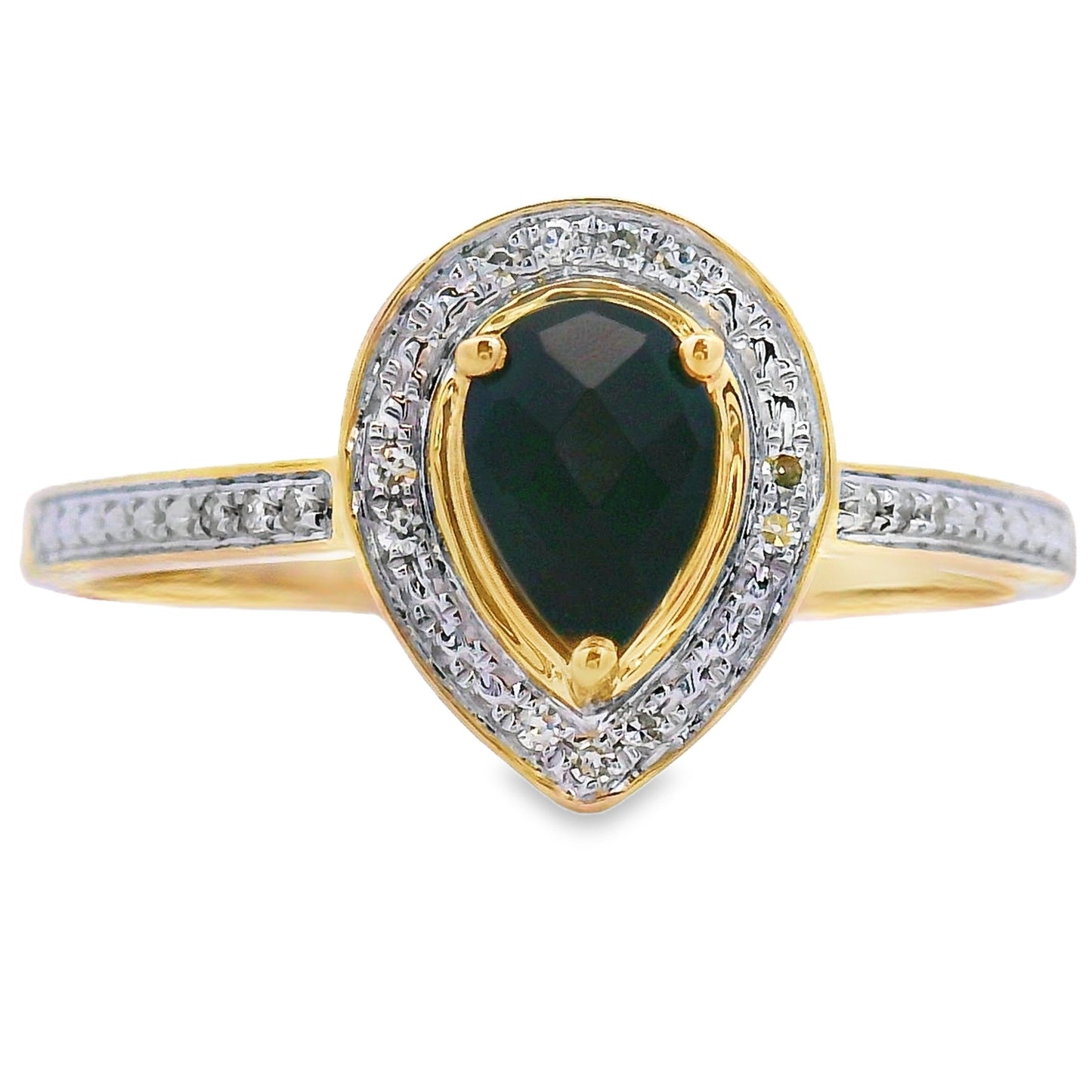 Genuine .52ct Onyx Diamond Ring in 10KT Yellow Gold