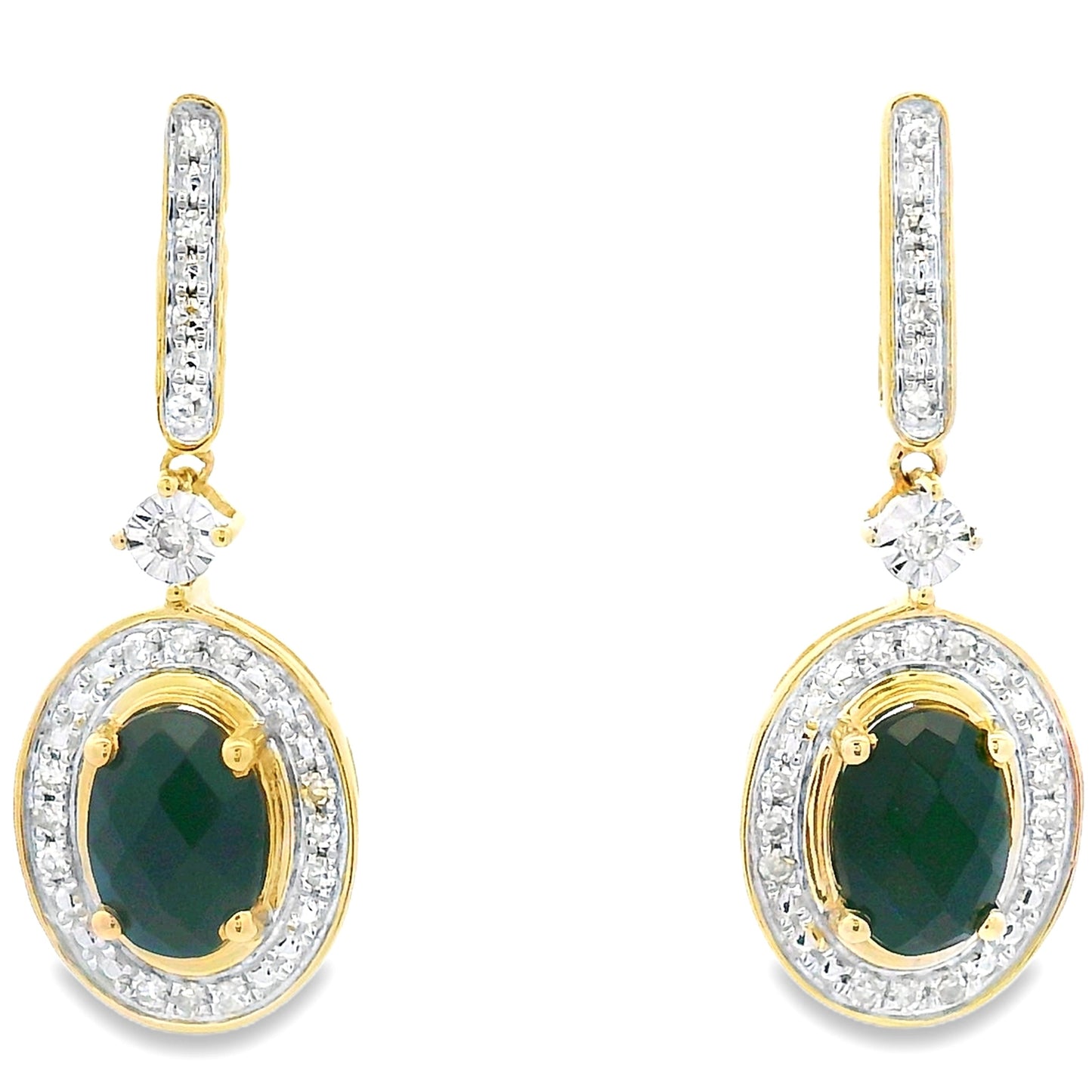 1.06ct Onyx Diamond Dangle Earrings in 10KT Yellow Gold