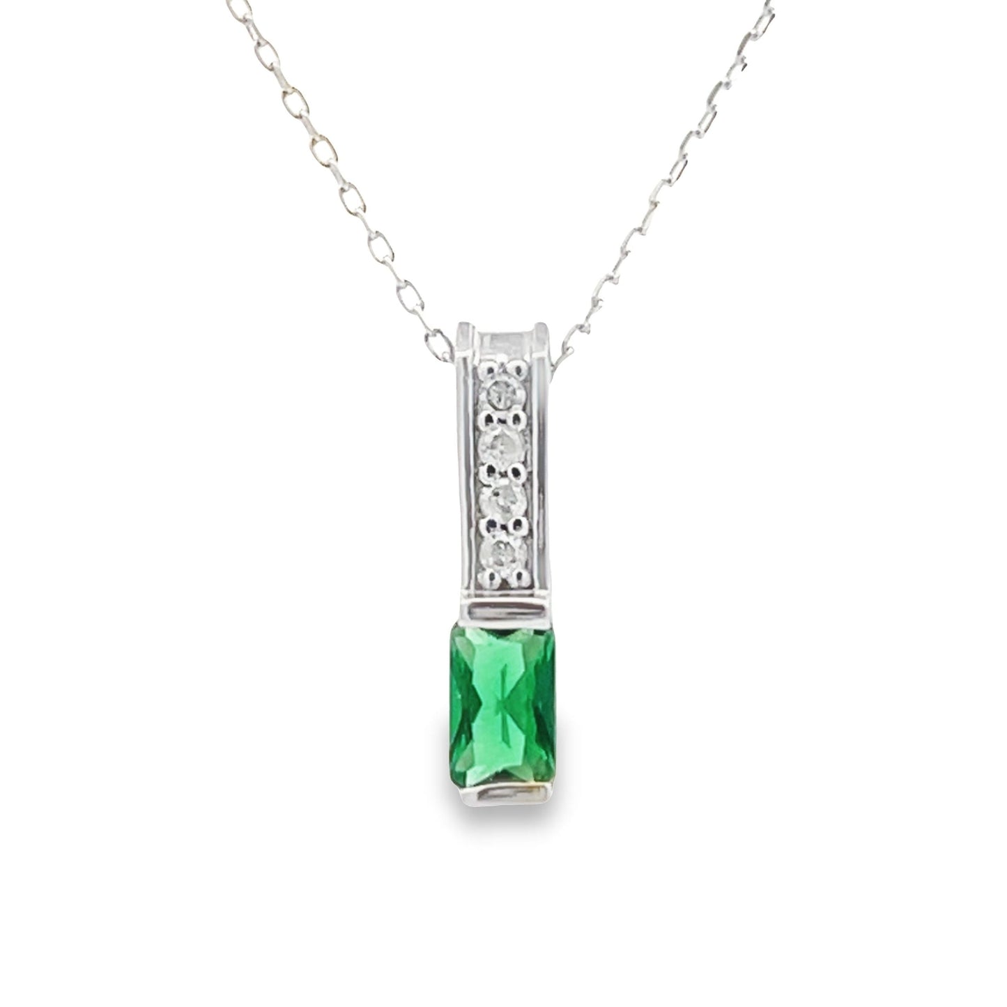 .06ct Created Emerald Pendant in 10KT White Gold