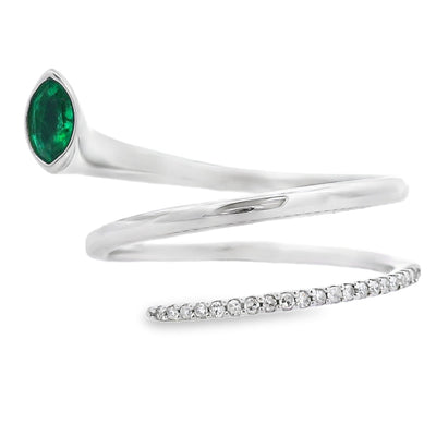 Anillo de Esmeralda y Diamante de 0.75ct en Oro Blanco de 14KT