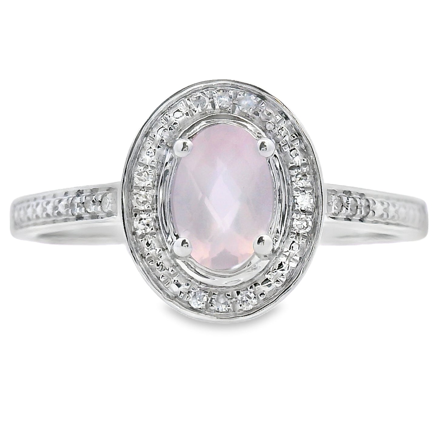 Natural .44ct Rose Quartz Diamond Ring in 10KT White Gold